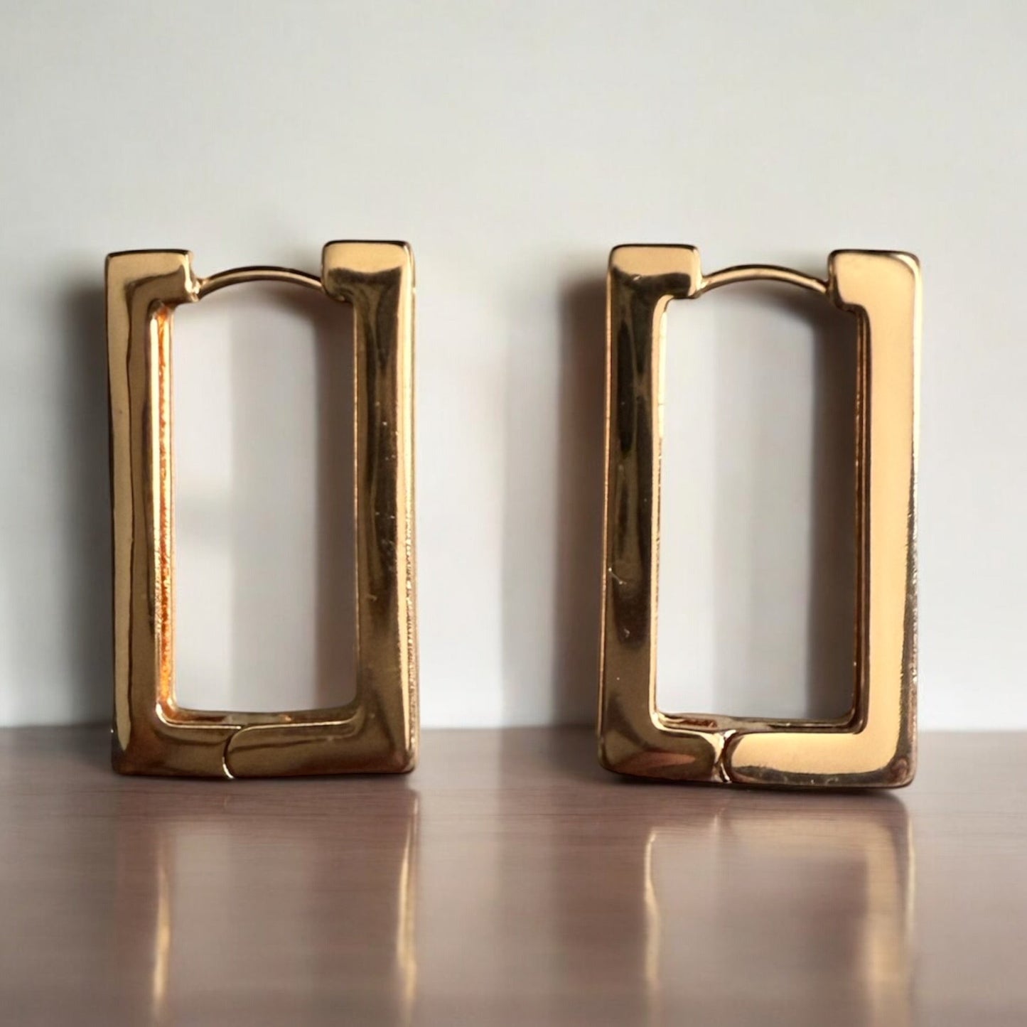 Rectangle Polished 18k Gold Electroplated Earrings