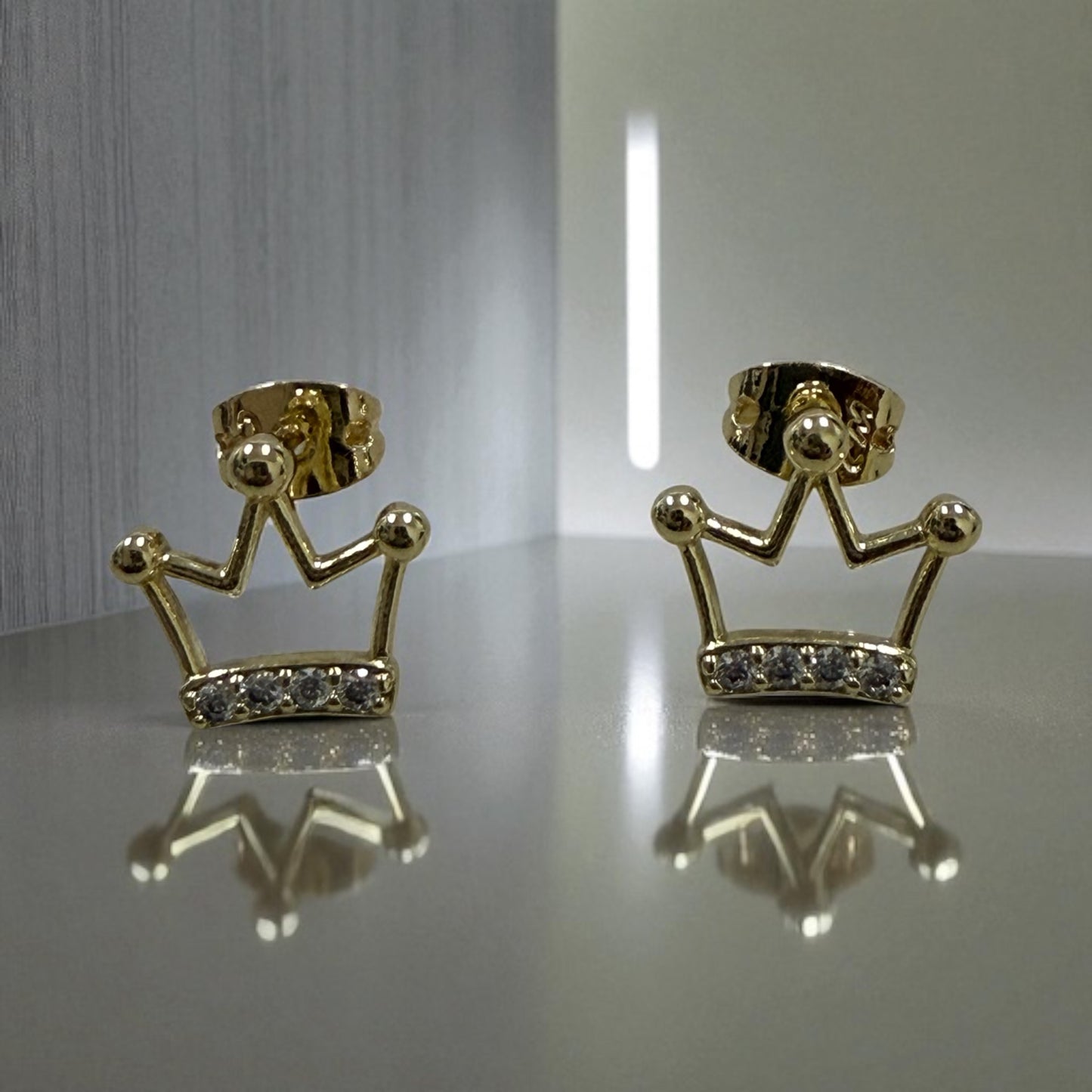 Crown Style with Cz Stones 14k Gold Electroplated Earrings
