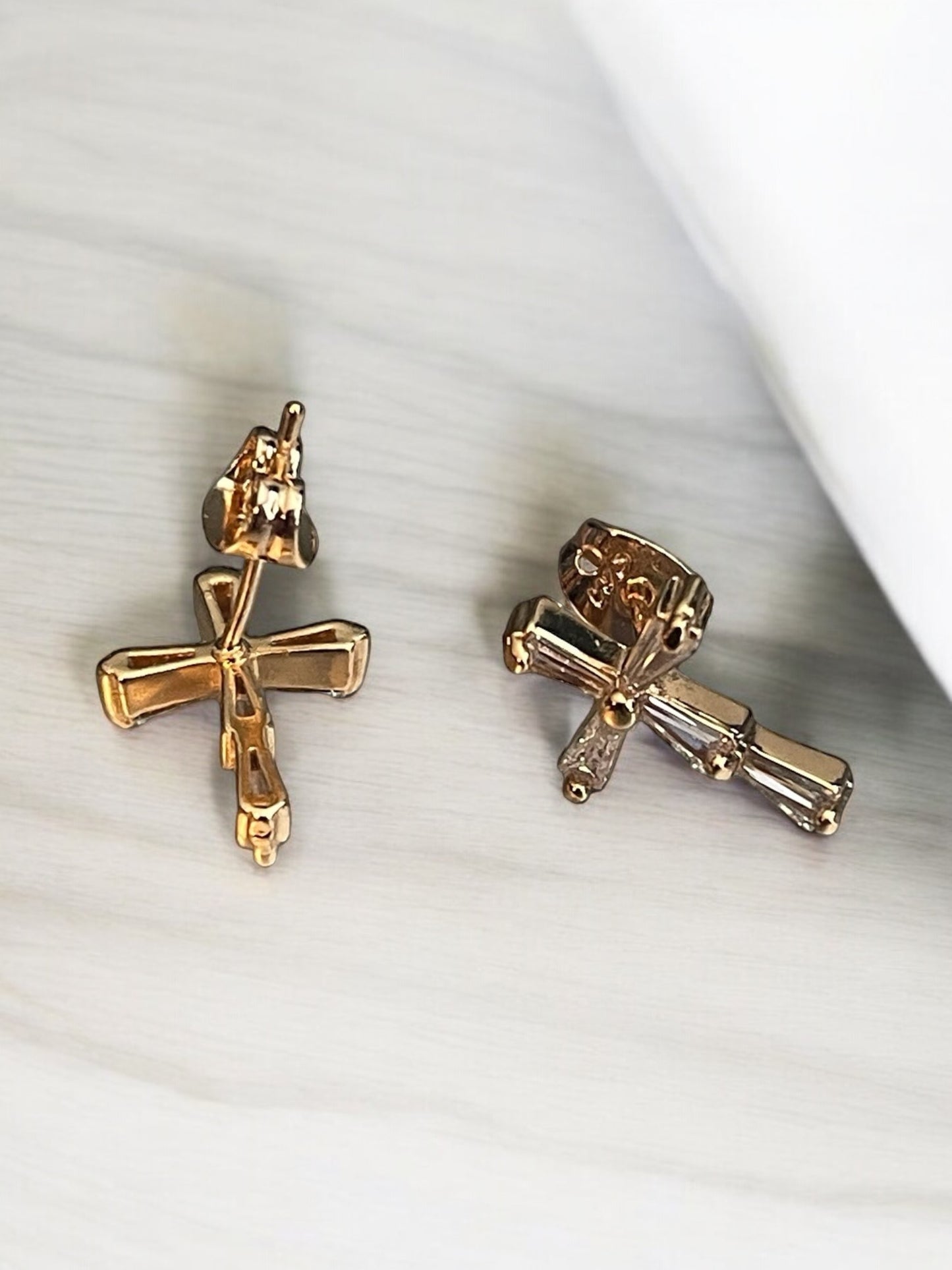 Cross Cz 18k Gold Electroplated Earrings