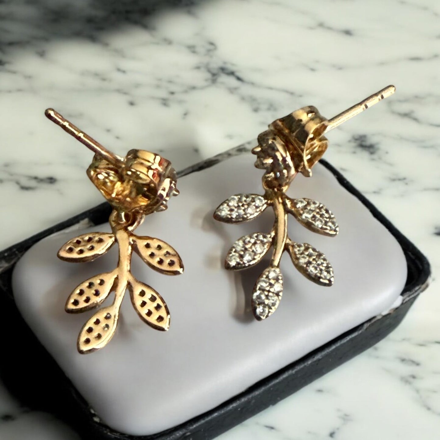 Leaves CZ 18k Gold Electroplated Earrings