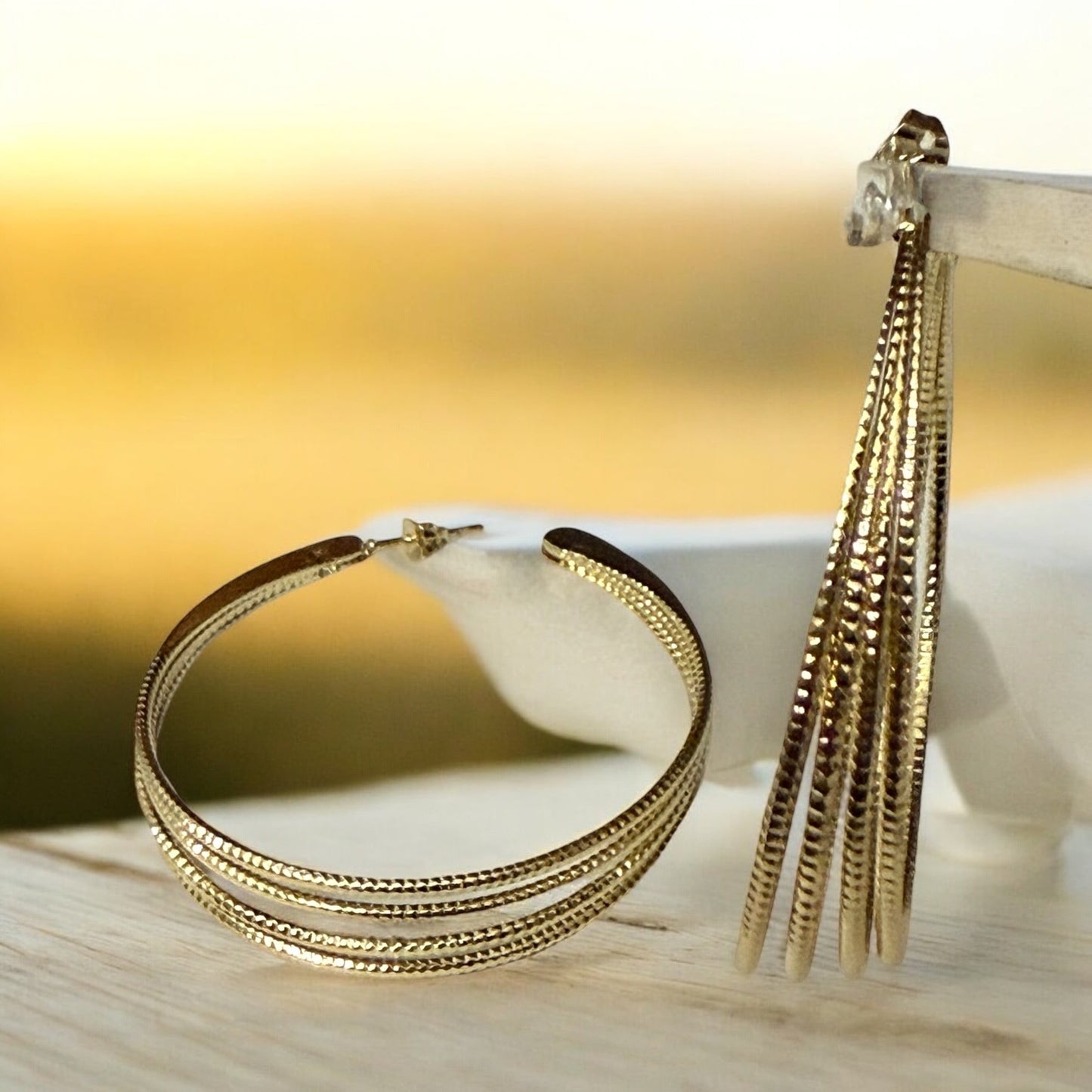 Layered Diamond Cut 14k Gold Electroplated Hoop Earrings