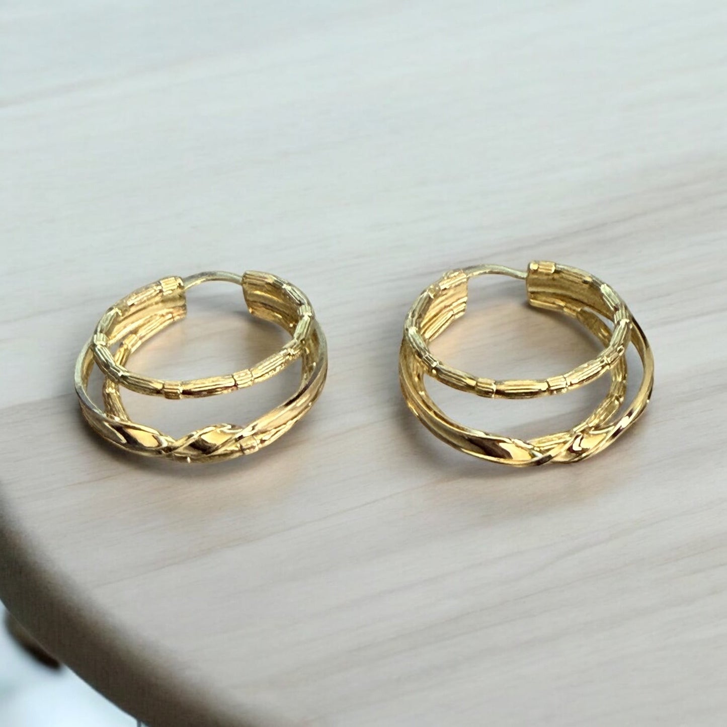 Triple Diamond Cut Style 14k Gold Electroplated Earrings