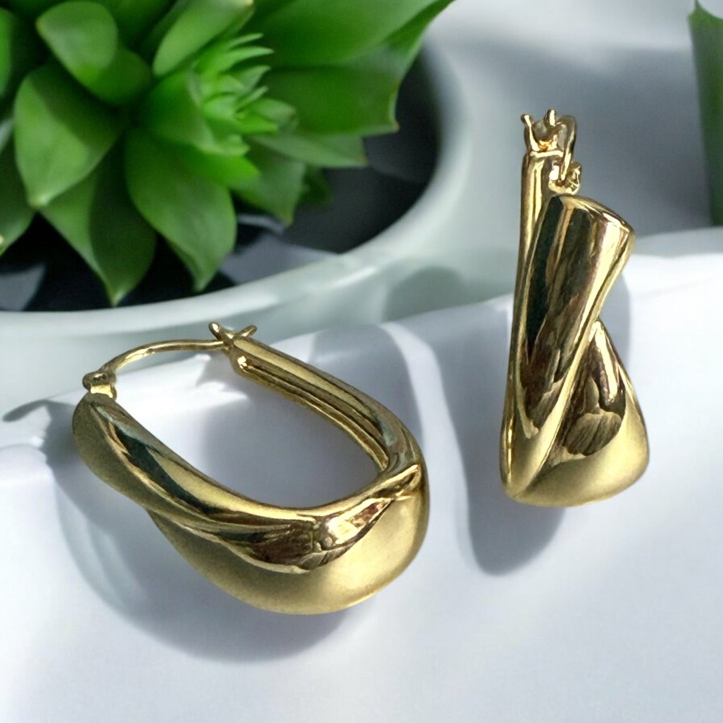 Tear Drop Polished 14k Gold Electroplated Hoop Earrings