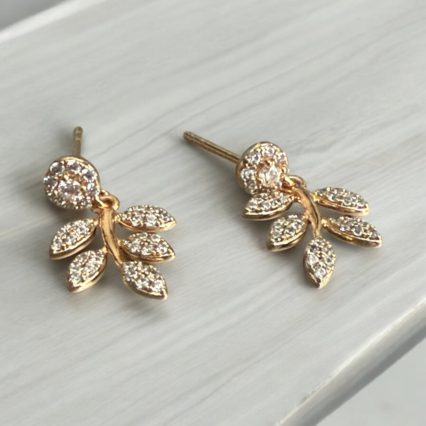 Leaves CZ 18k Gold Electroplated Earrings