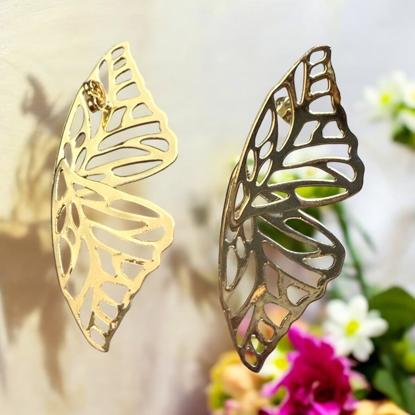 Butterfly Wing 14k Gold Electroplated Earrings