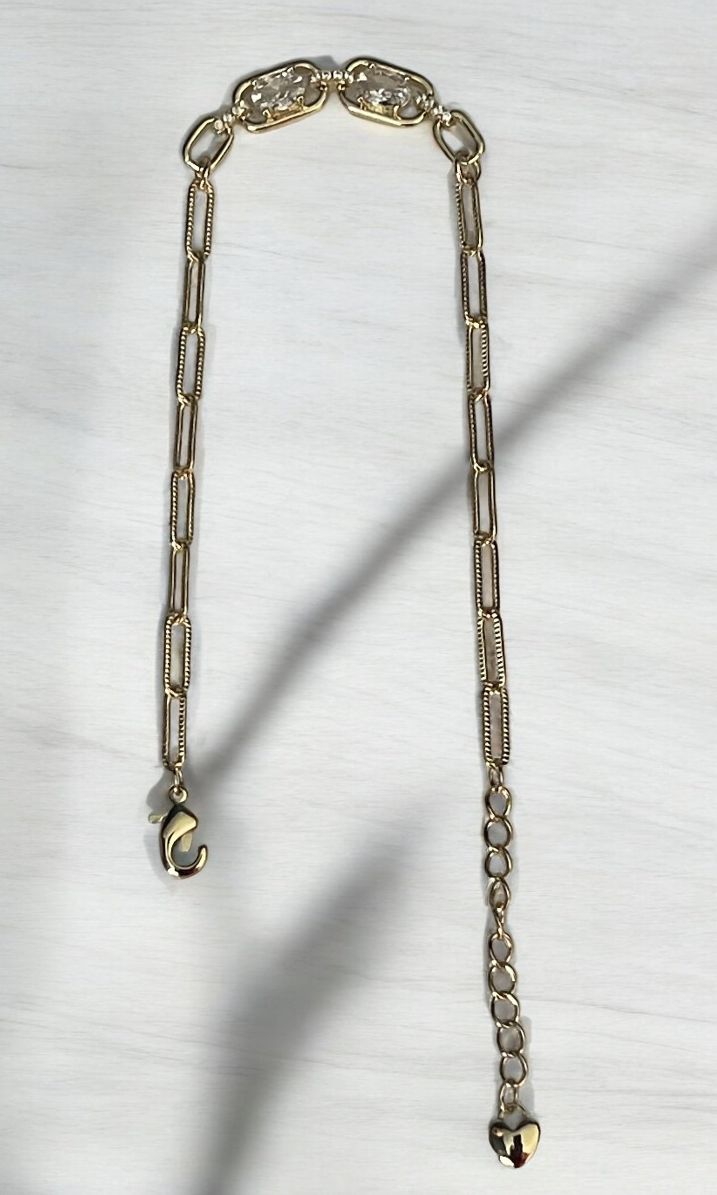 Paper Clip Design CZ 14k Gold Electroplated Bracelet