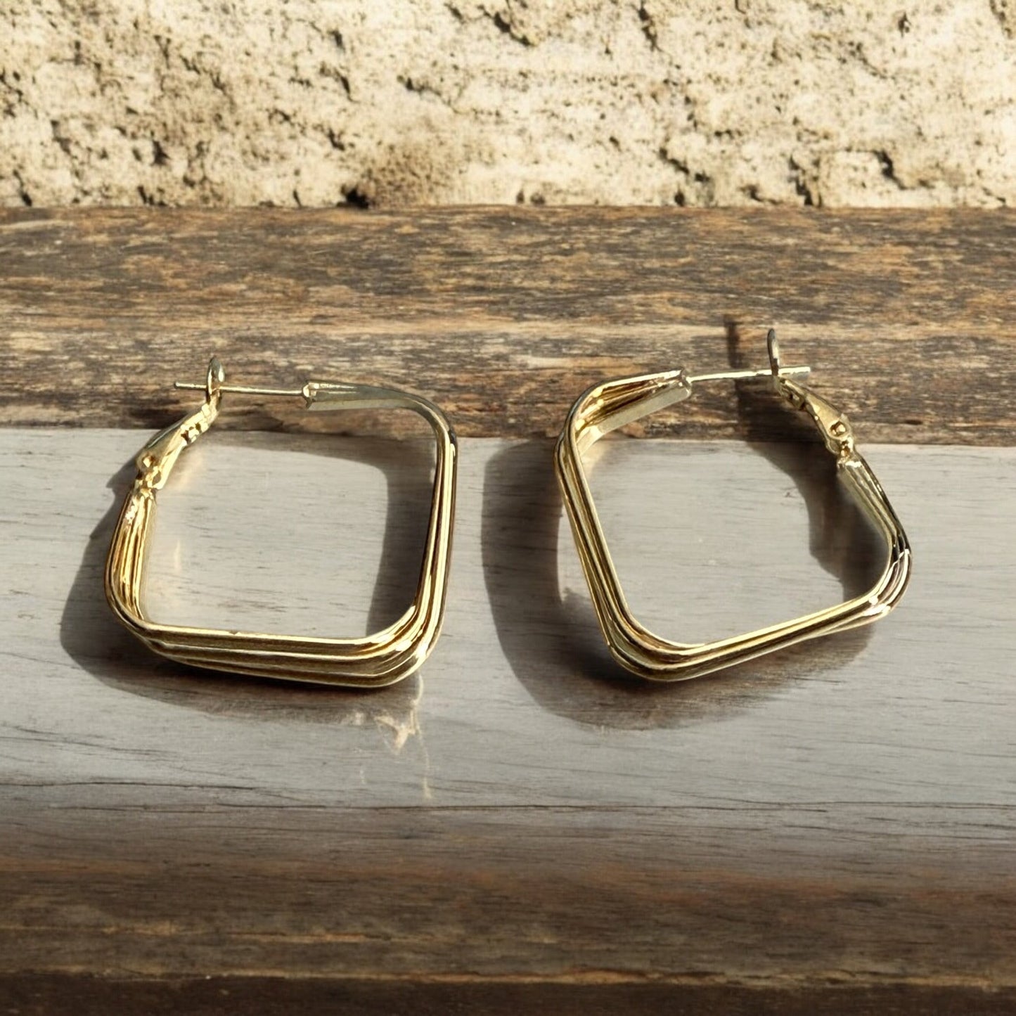Square Layered 14k Gold Electroplated Hoop Earrings