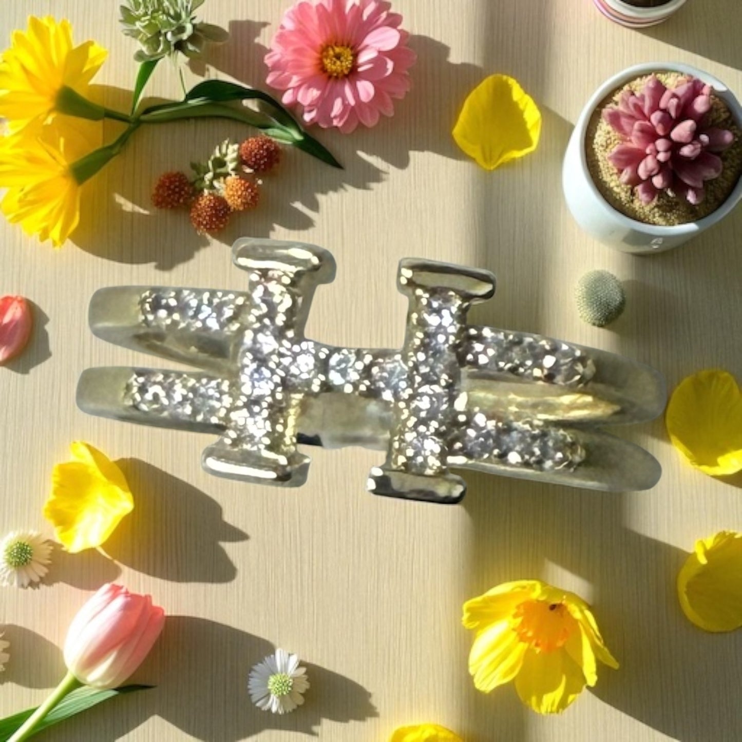 H Letter with Cz 14k Gold Electroplated Ring