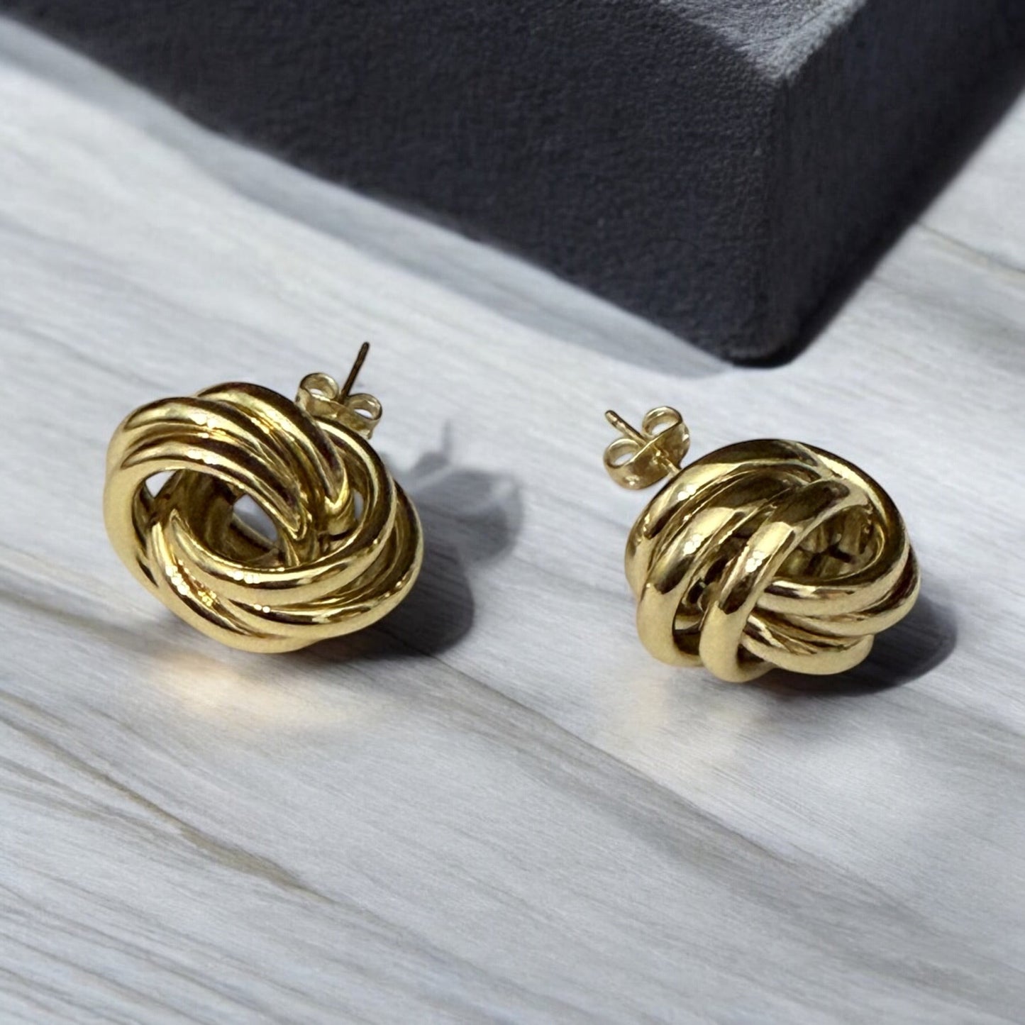 Knot Style 14k Gold Electroplated Post Back Earrings