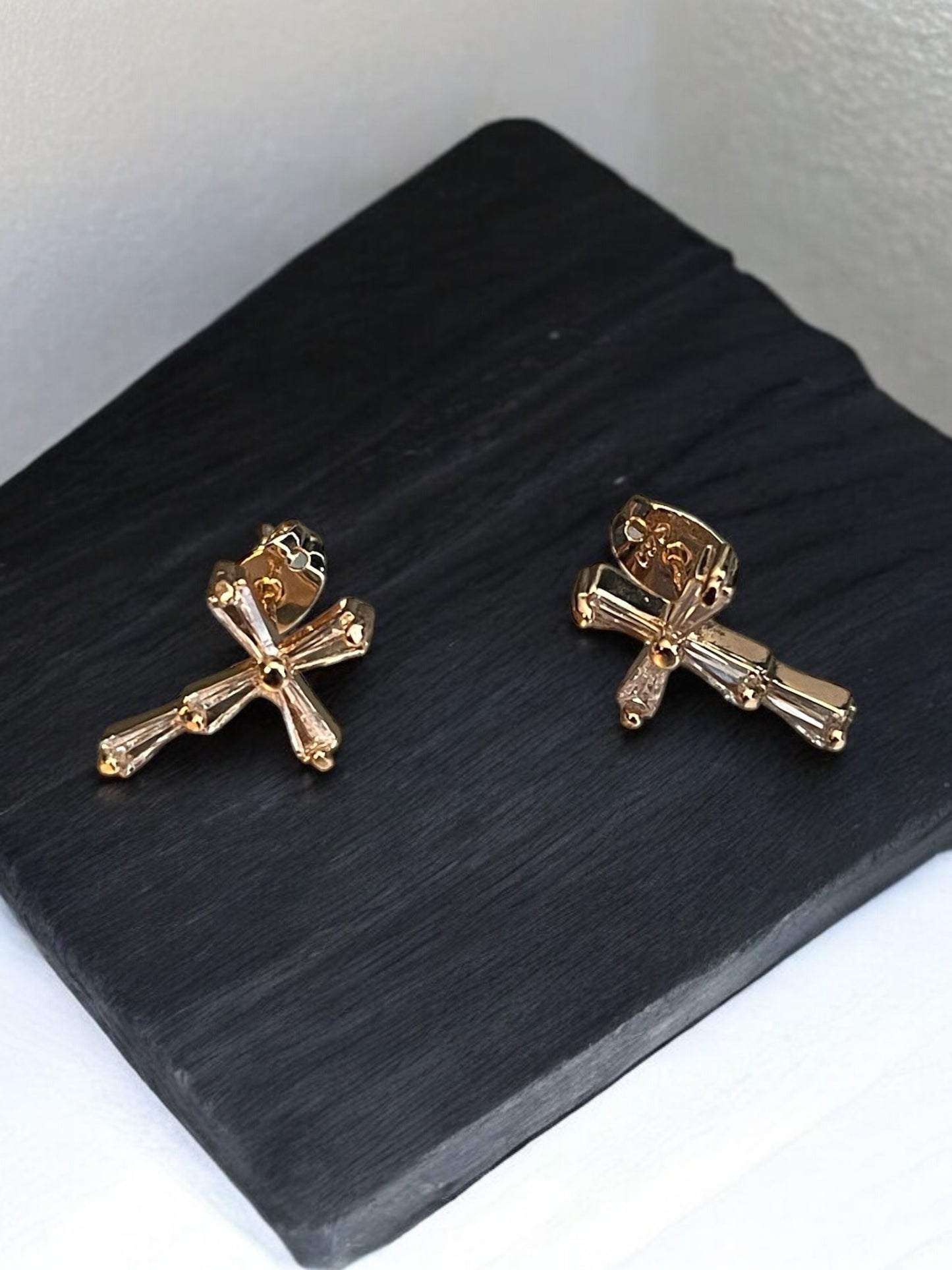 Cross Cz 18k Gold Electroplated Earrings