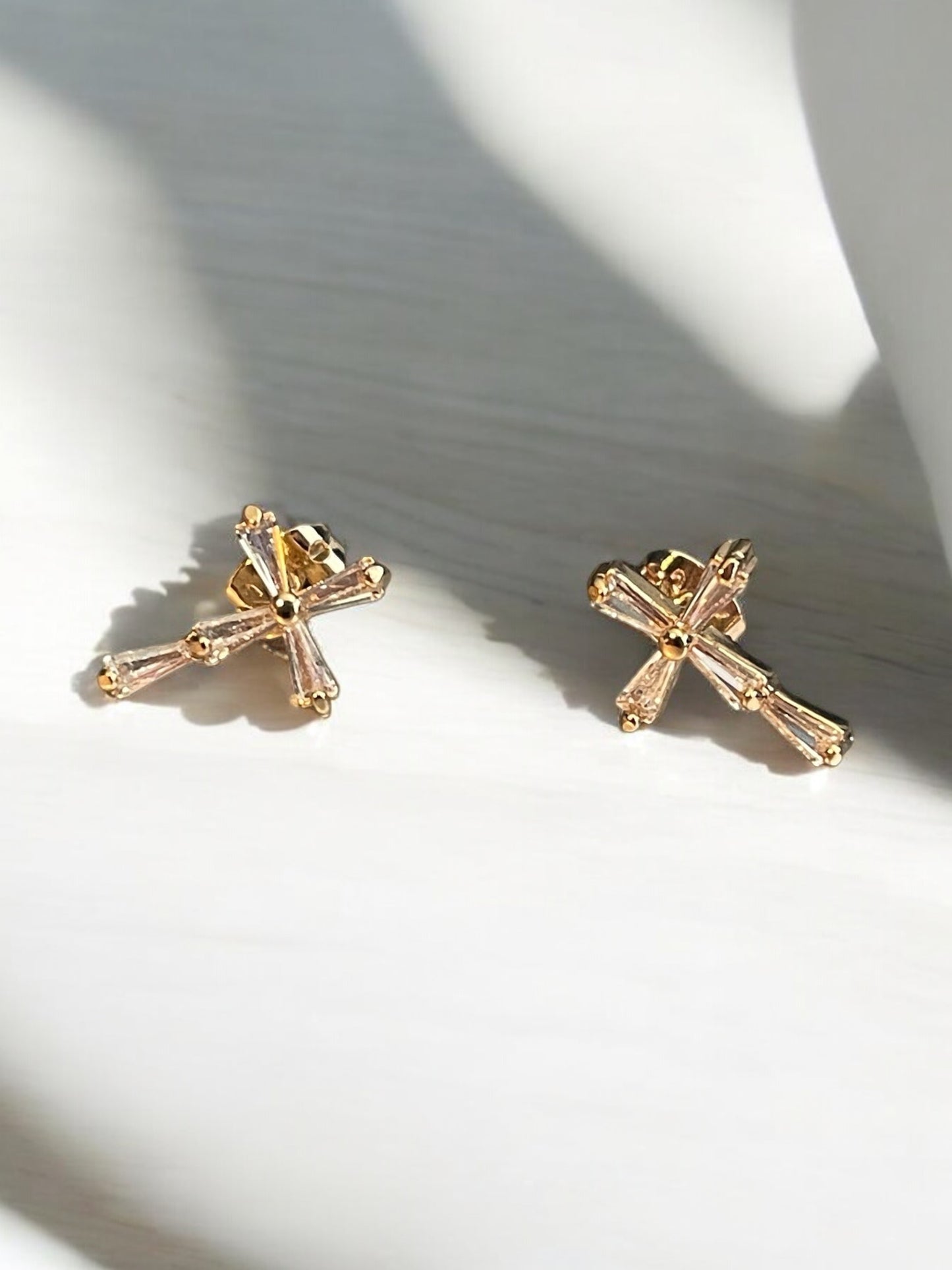 Cross Cz 18k Gold Electroplated Earrings