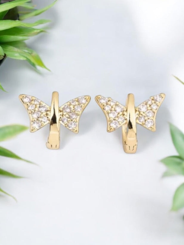 Butterfly CZ 14k Gold Electroplated Earrings
