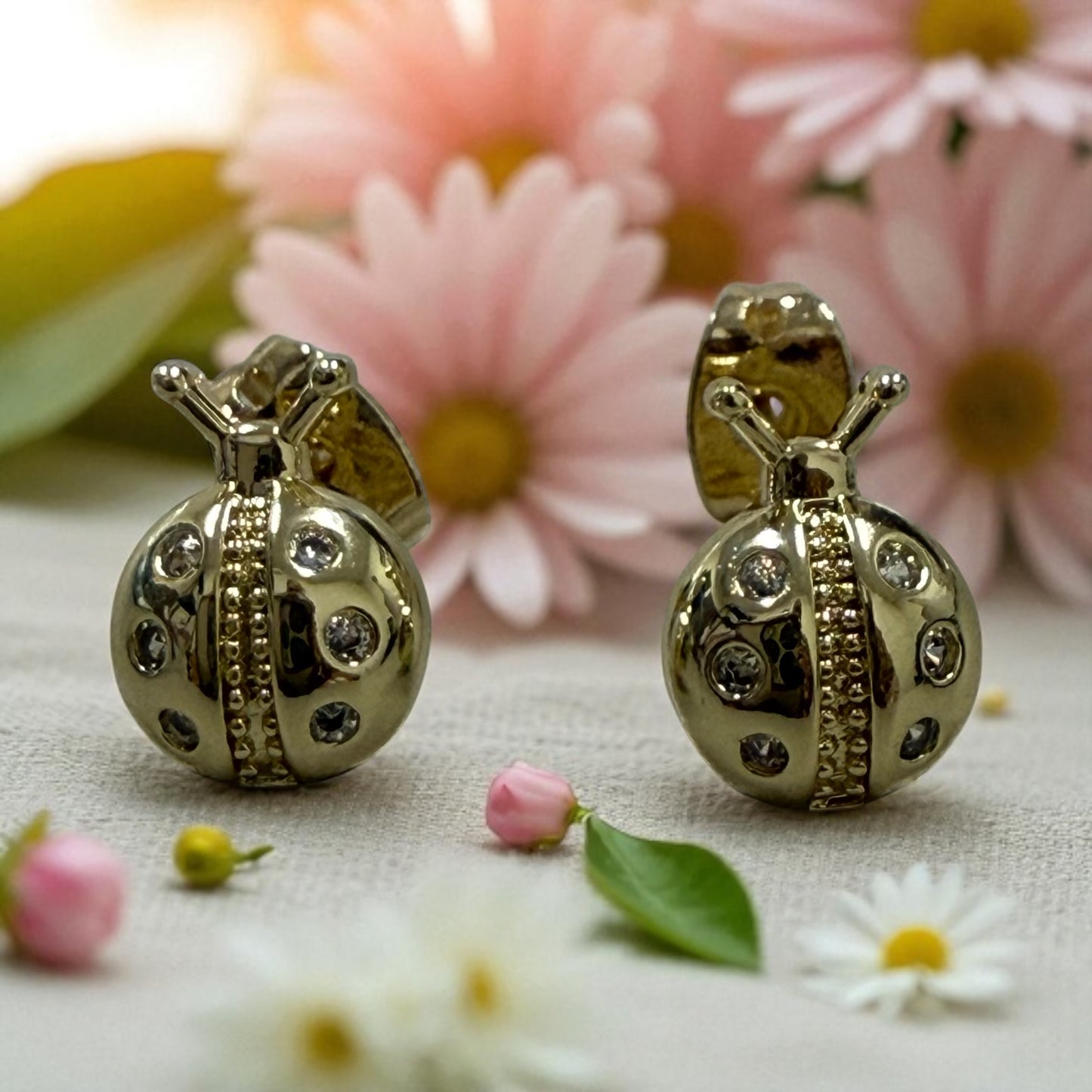 Lady Bug 14k Gold Electroplated Post Back Earrings