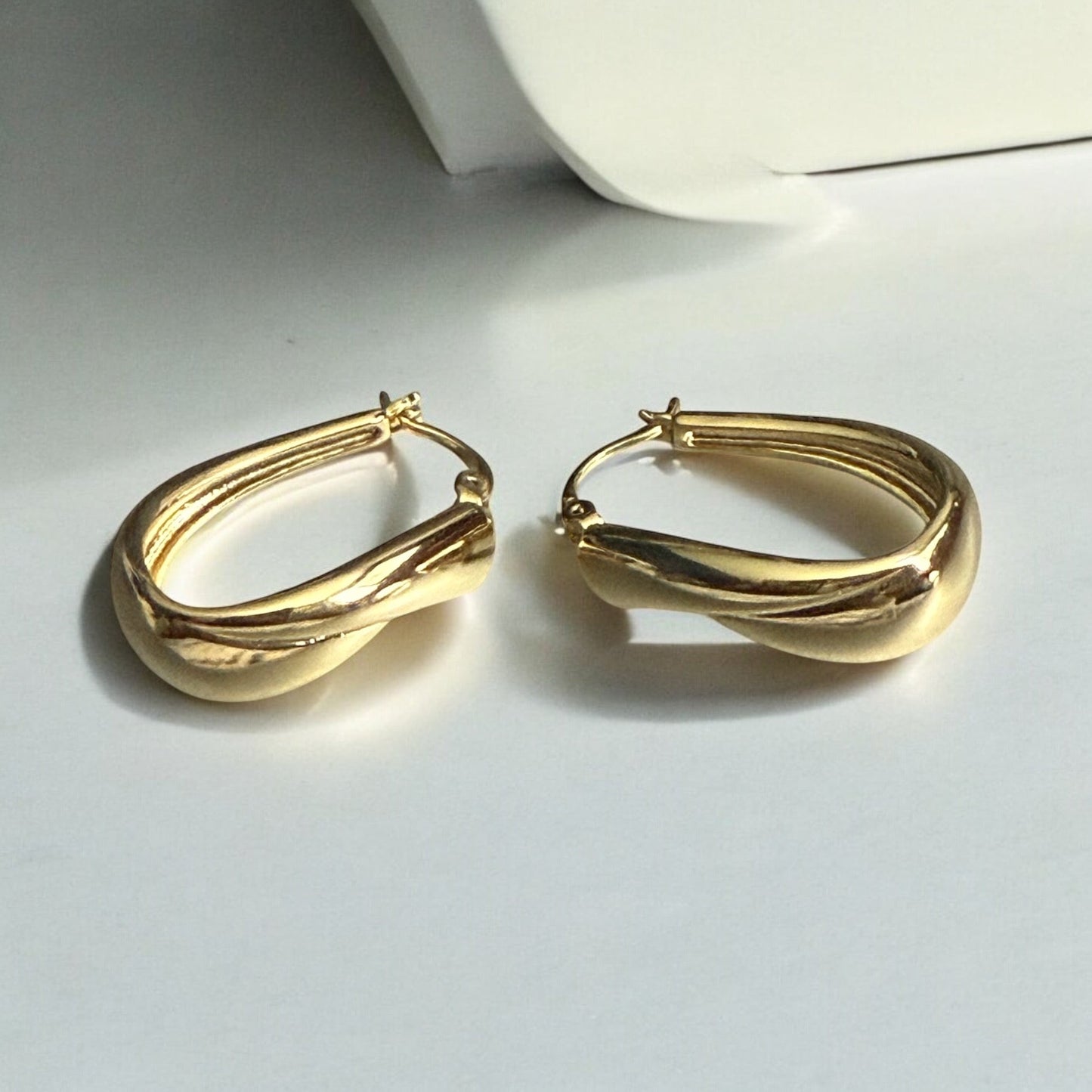Tear Drop Polished 14k Gold Electroplated Hoop Earrings