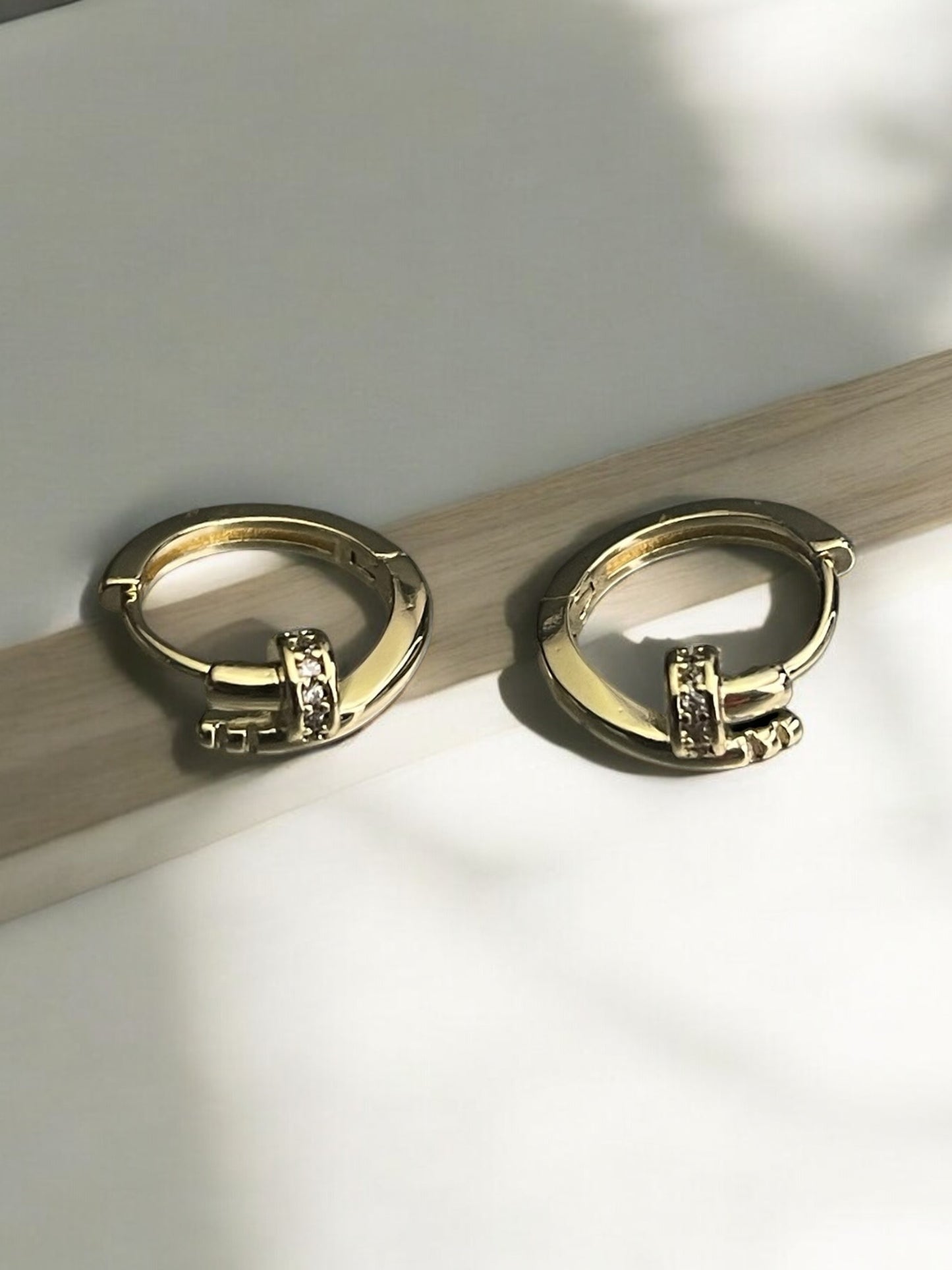 Nail Theme CZ 14k Gold Electroplated Earrings