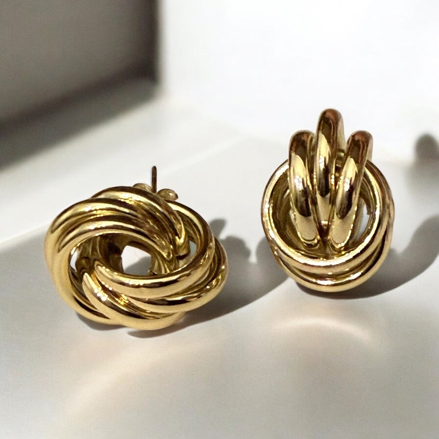 Knot Style 14k Gold Electroplated Post Back Earrings