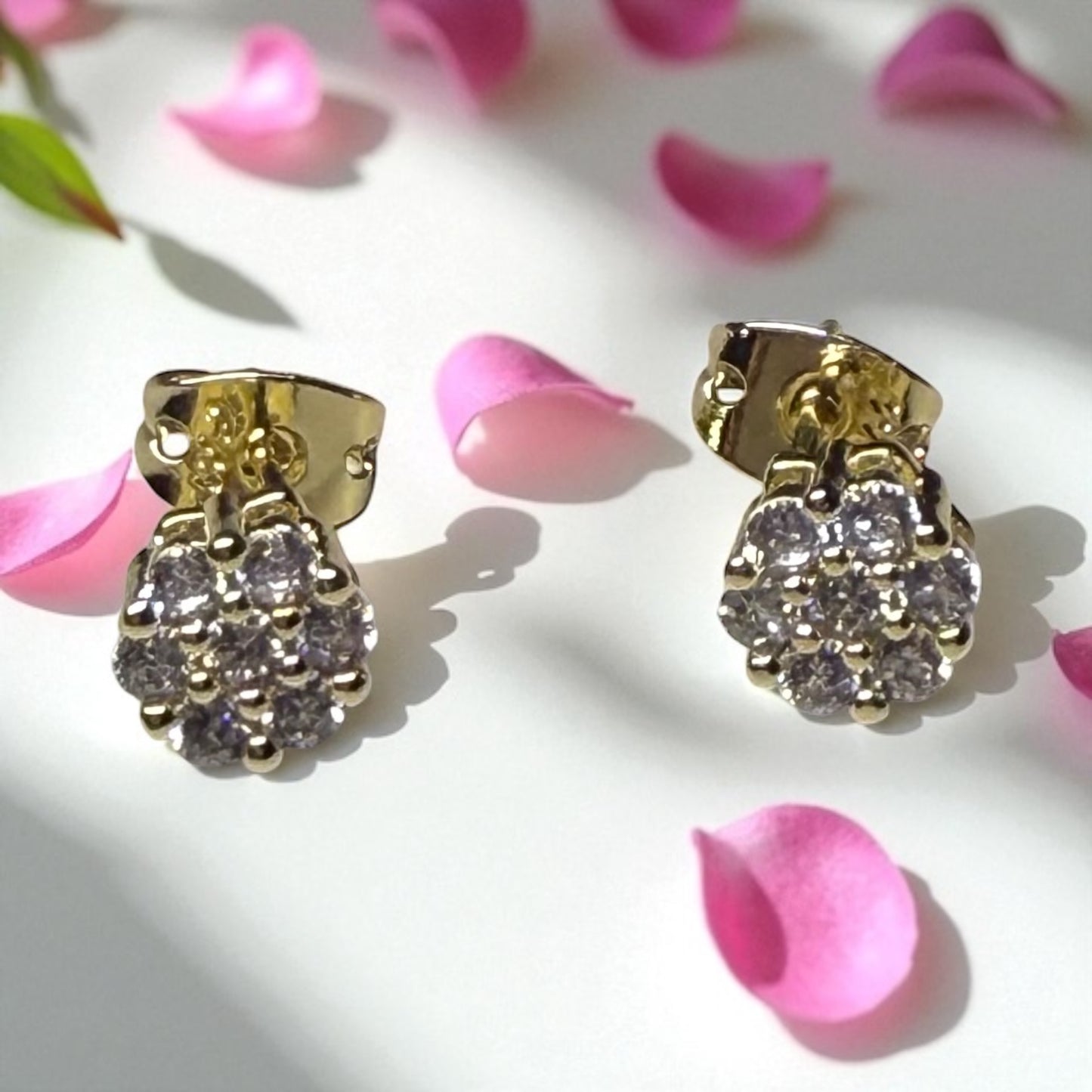 Round Cluster Cz Stone 14k Gold Electroplated Earrings