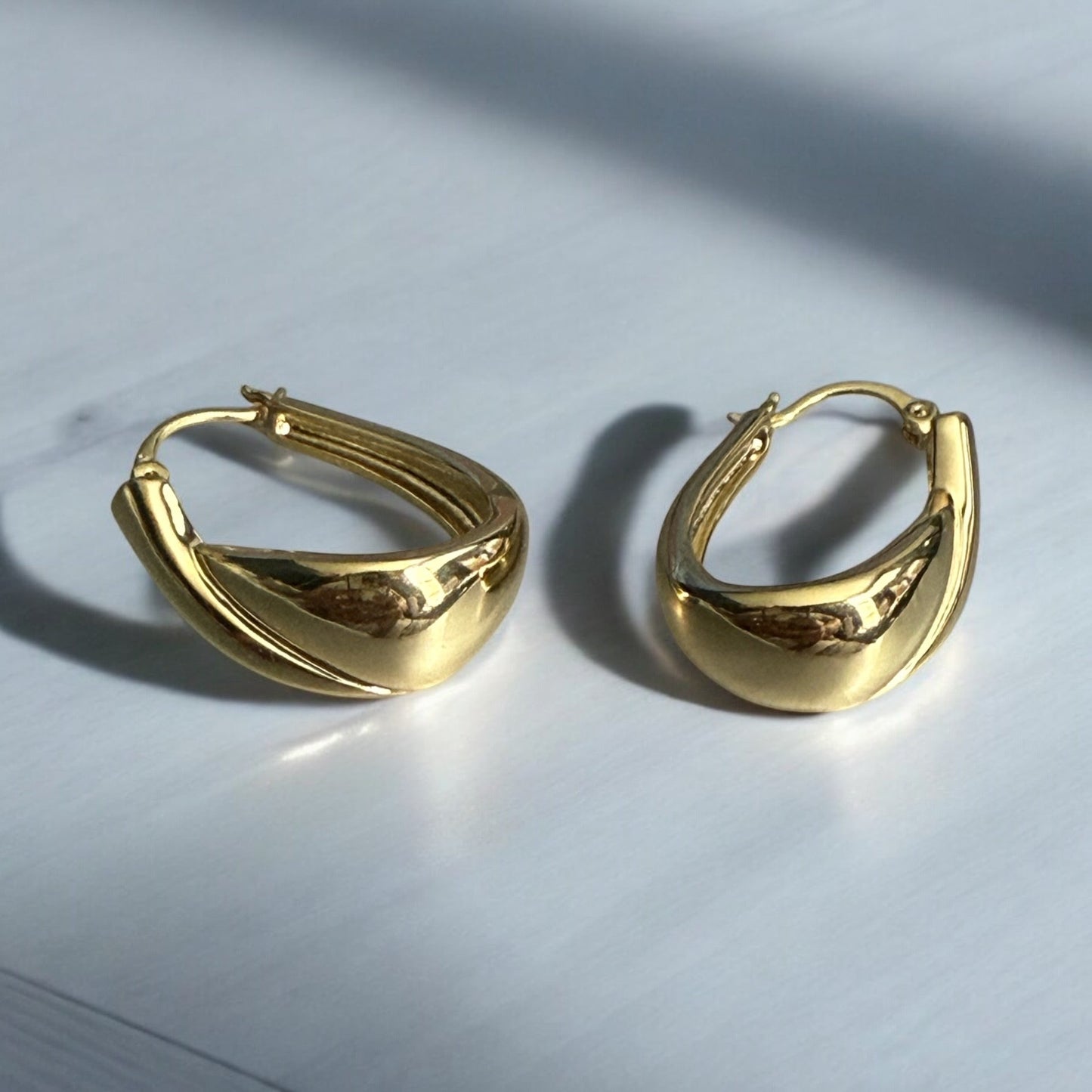 Tear Drop Polished 14k Gold Electroplated Hoop Earrings