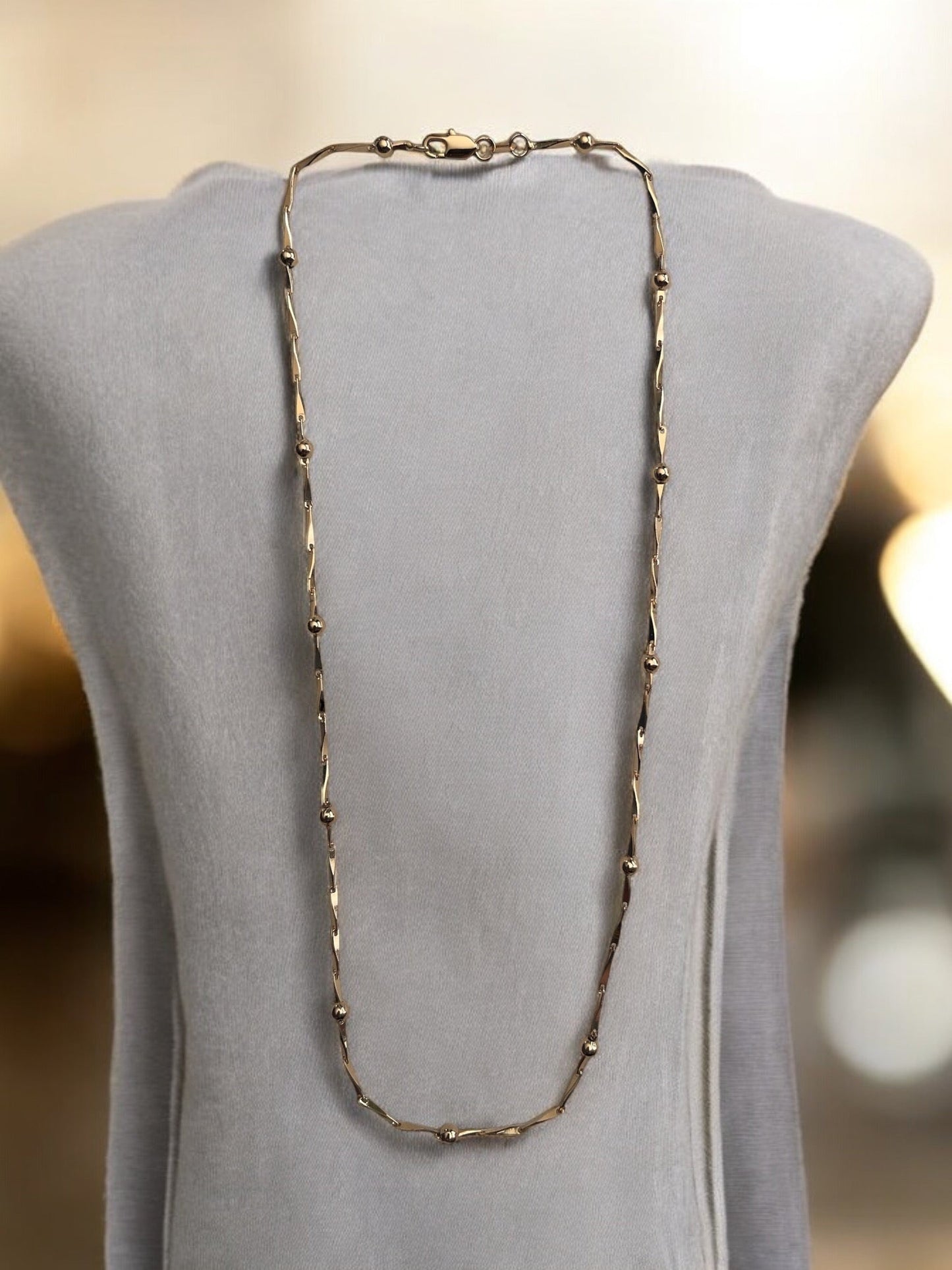 Twisted Bar and Bead Style 18k Gold Electroplated Necklace