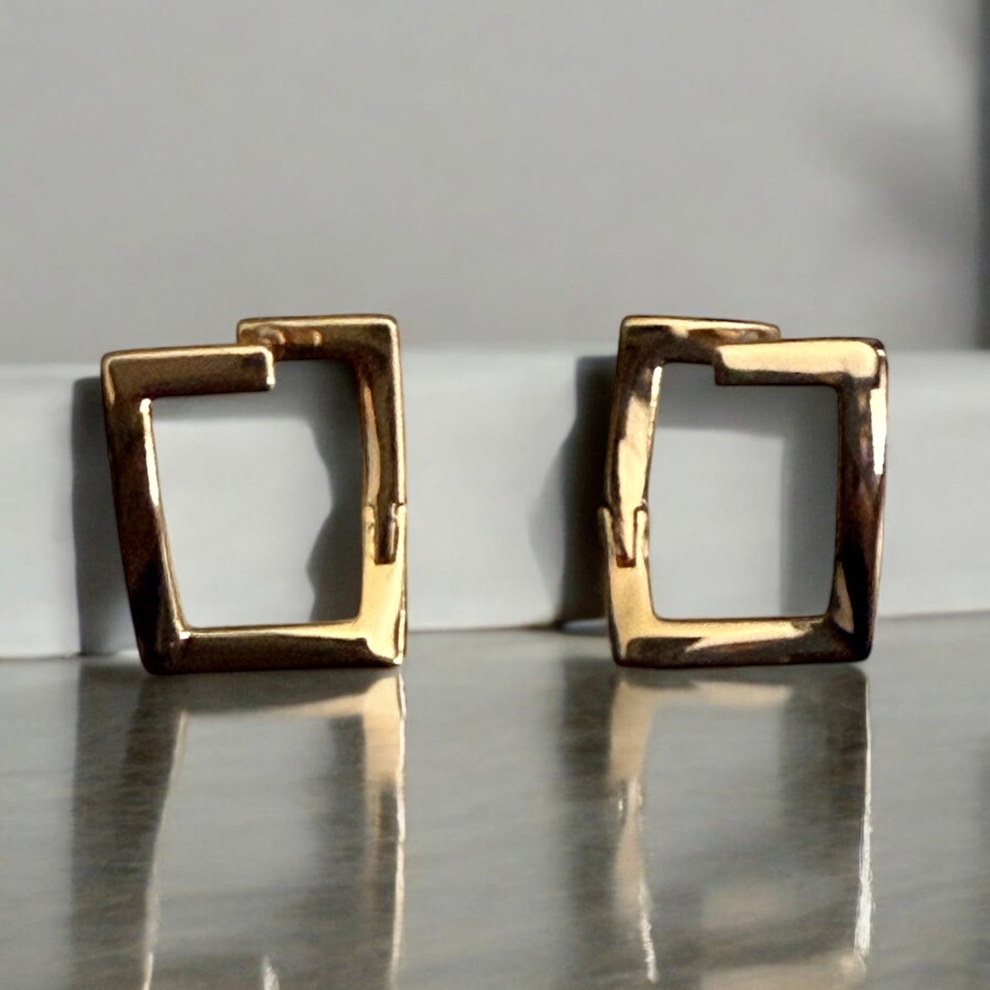 Square Polished 18k Gold Electroplated Earrings