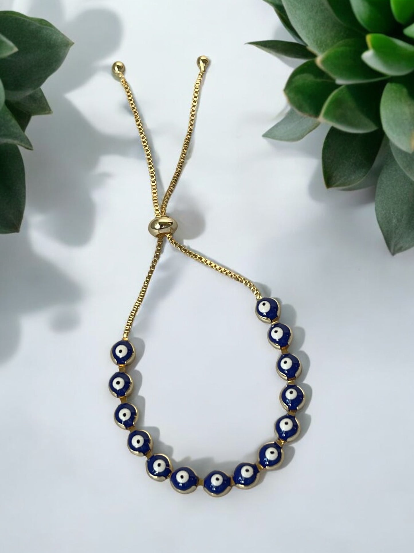 Evil Eye 18k Gold Electroplated Slider Bracelet