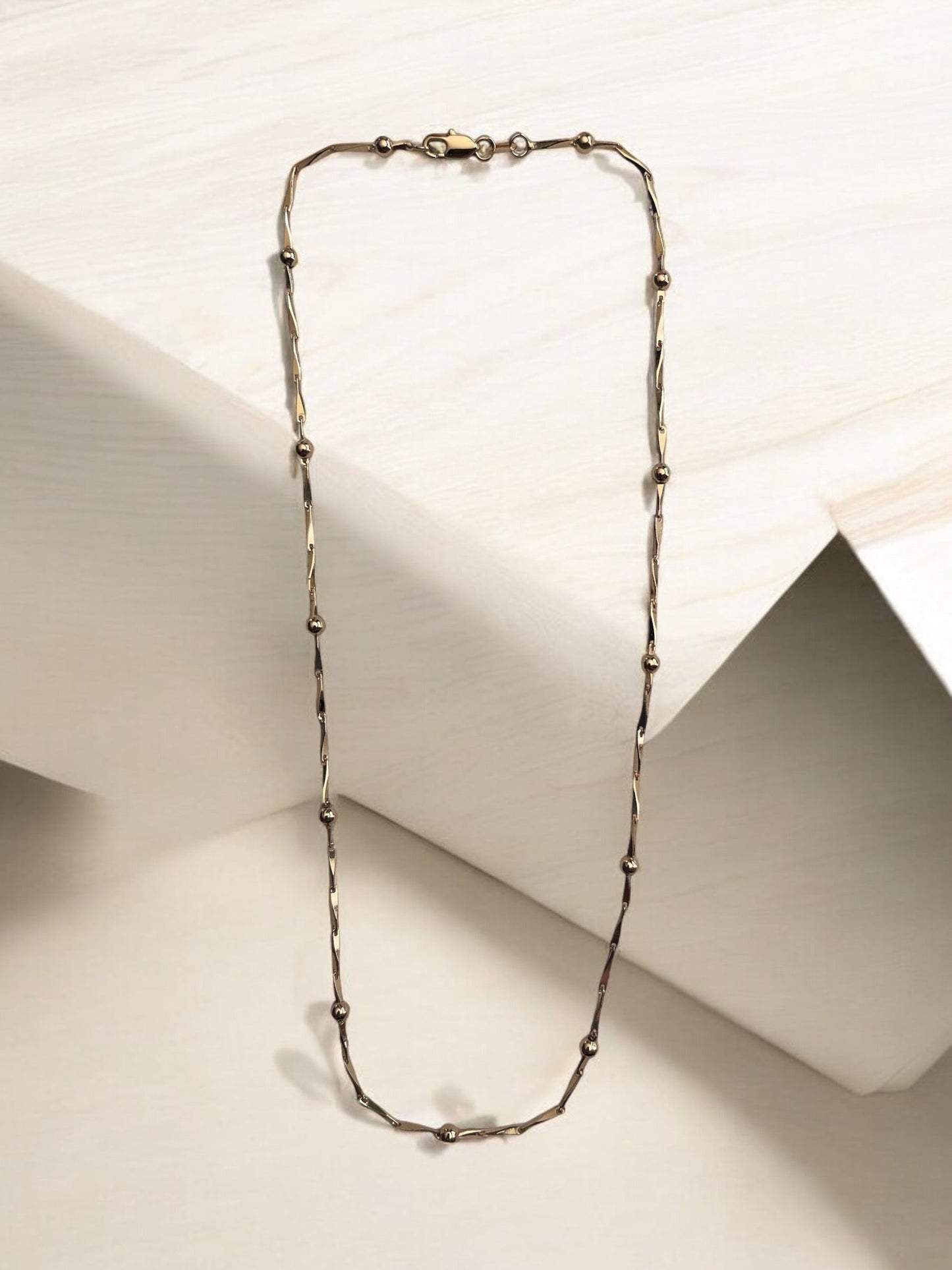 Twisted Bar and Bead Style 18k Gold Electroplated Necklace
