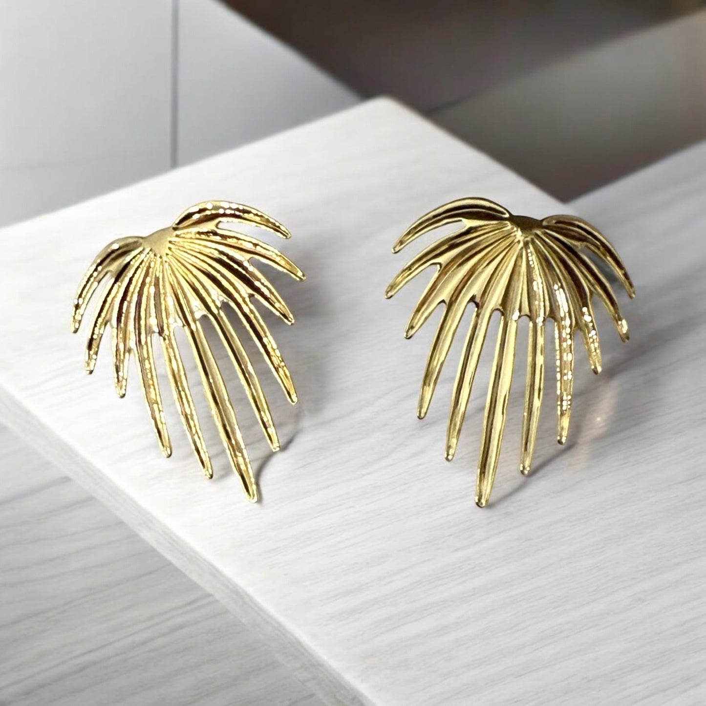 Palm Leaf 14k Gold Electroplated Earrings