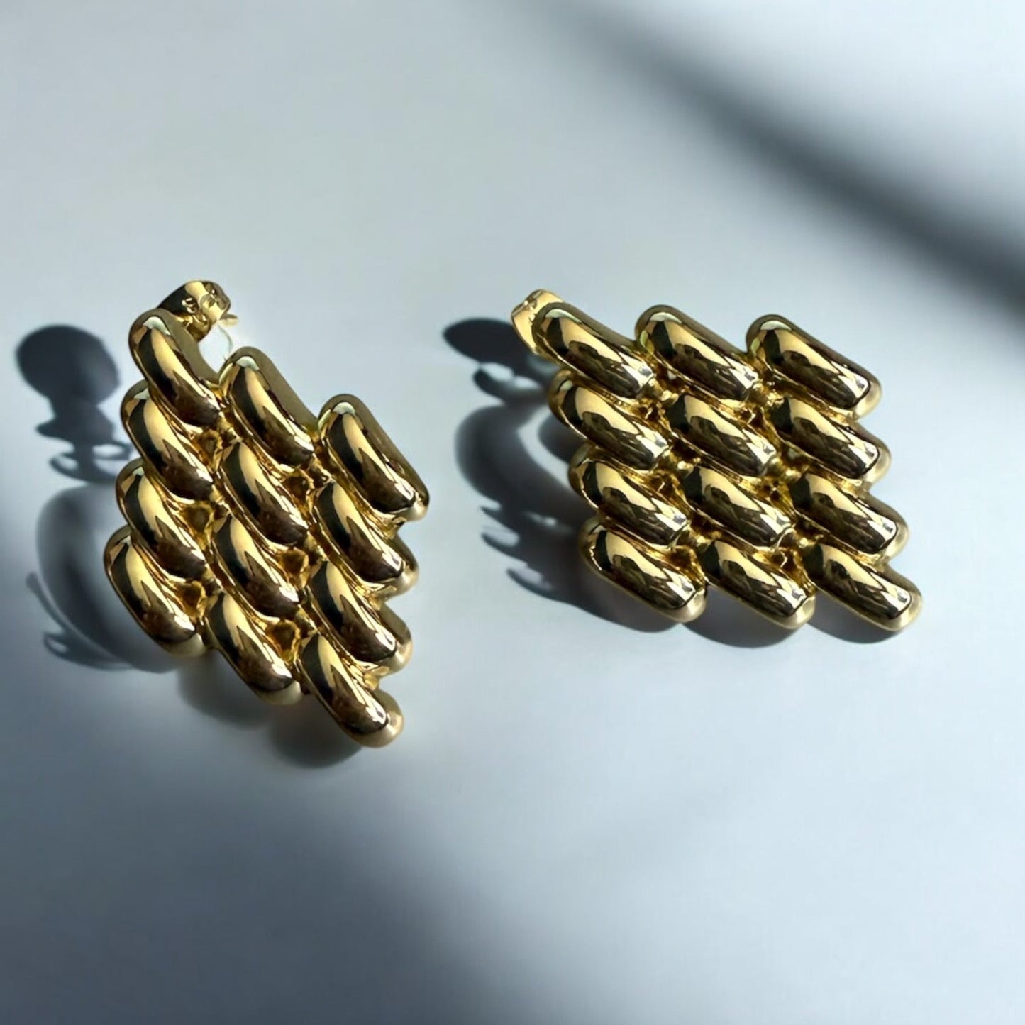 Paved Polished Style 14k Gold Electroplated Earrings