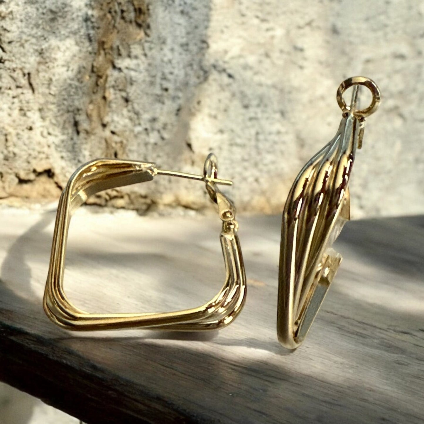 Square Layered 14k Gold Electroplated Hoop Earrings