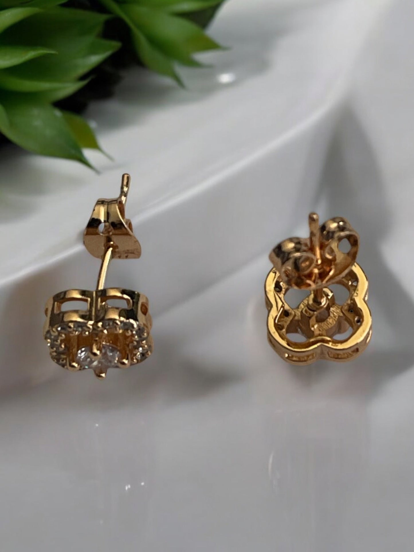 Square Design With Cz Stones 18k Gold Electroplated Earrings