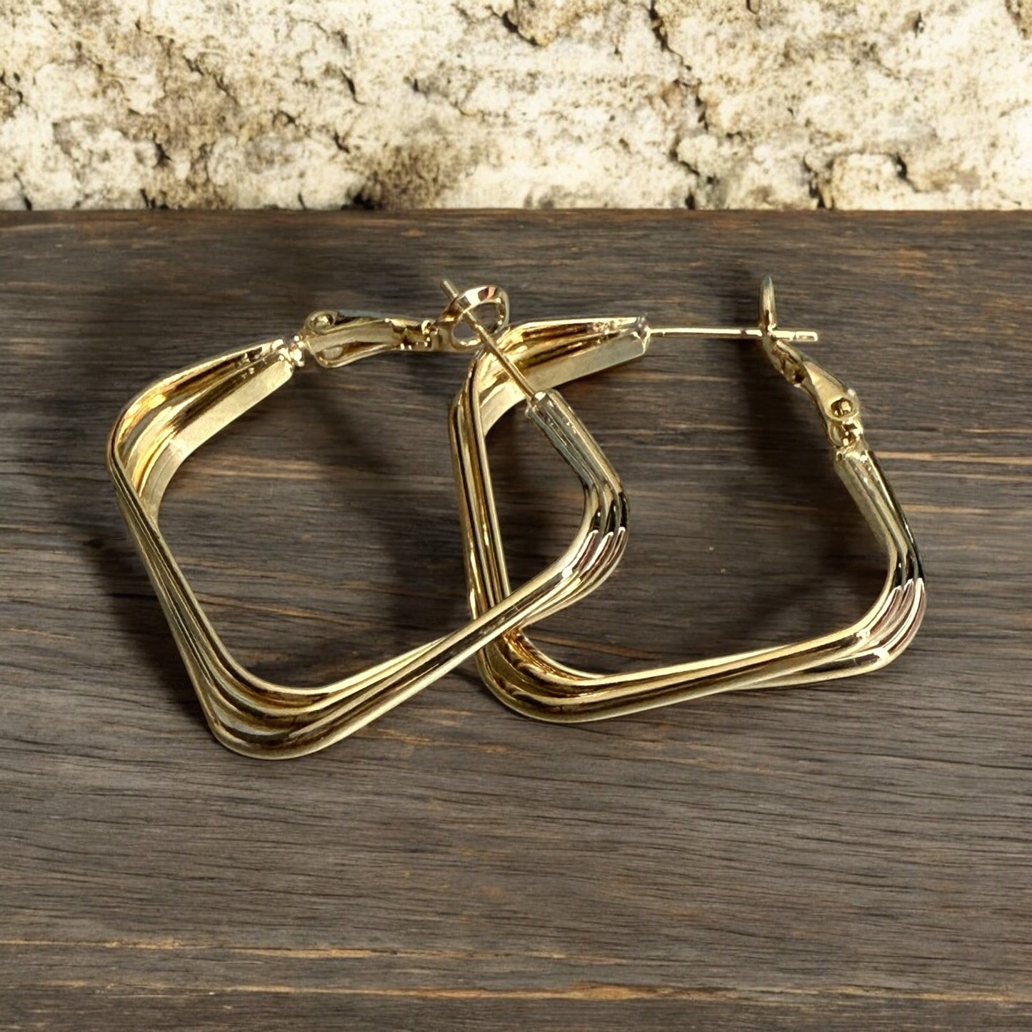 Square Layered 14k Gold Electroplated Hoop Earrings