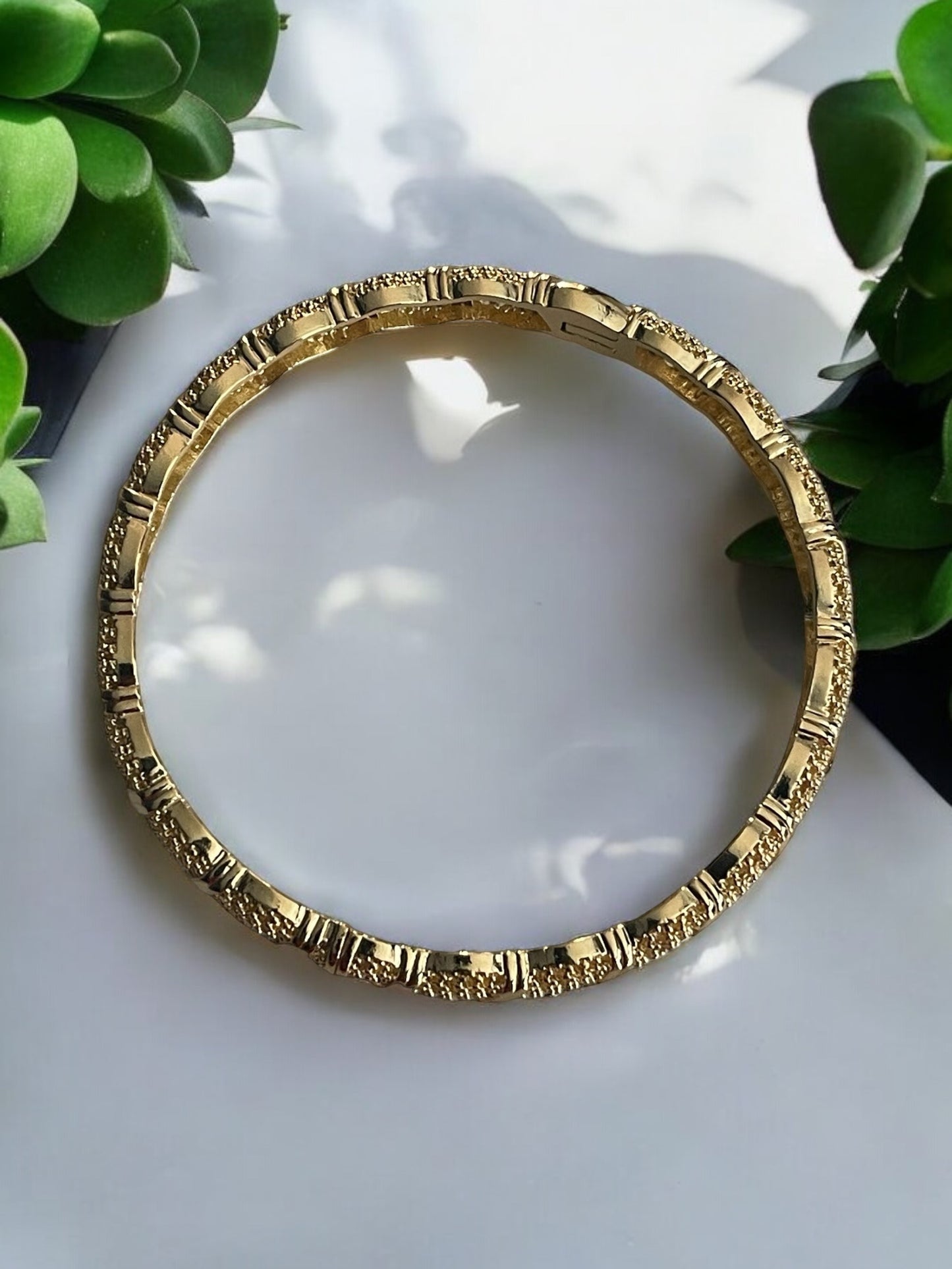 Mesh Design 14k Gold Electroplated Bangle Bracelet