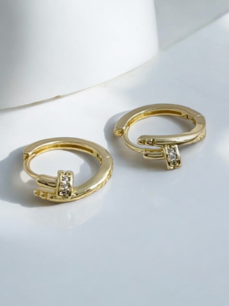 Nail Theme CZ 14k Gold Electroplated Earrings