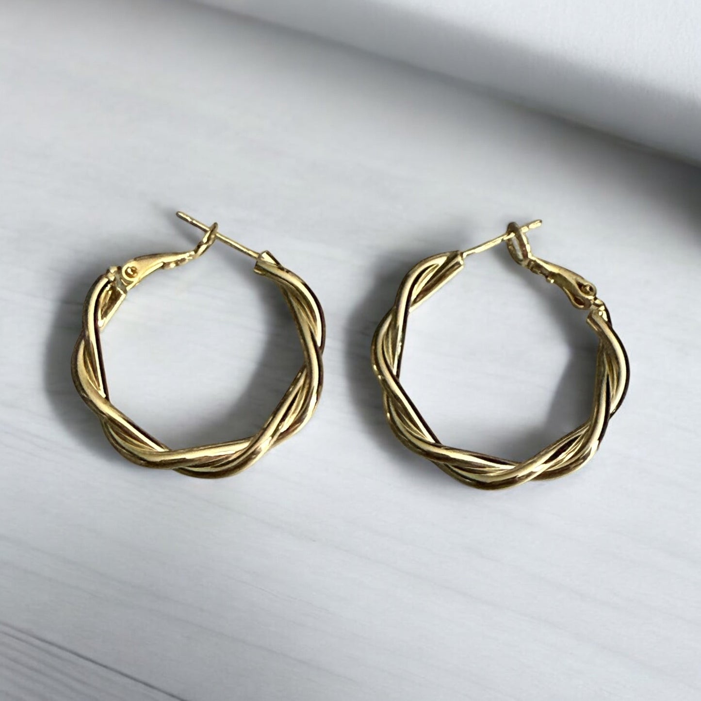 Braided Style 14k Gold Electroplated Hoop Earrings