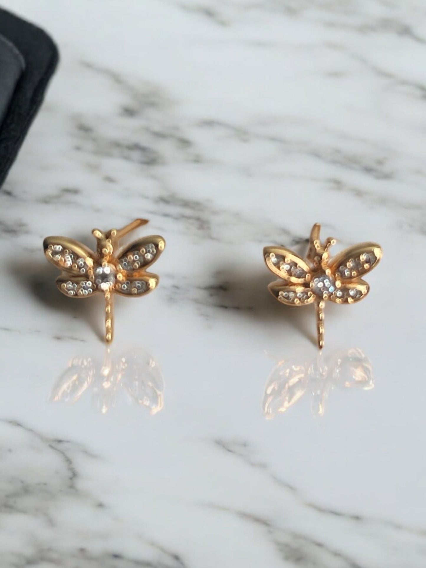 Dragonfly with CZ 18k Gold Electroplated Earrings