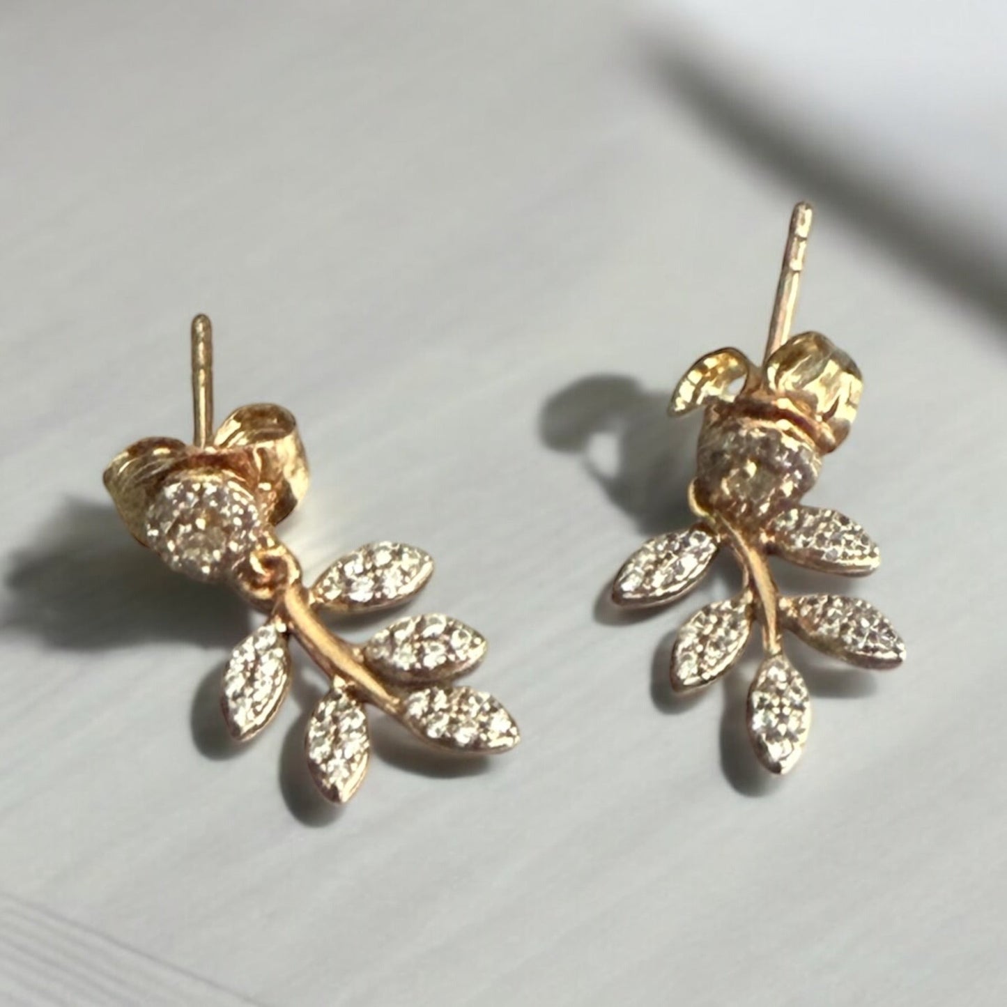 Leaves CZ 18k Gold Electroplated Earrings