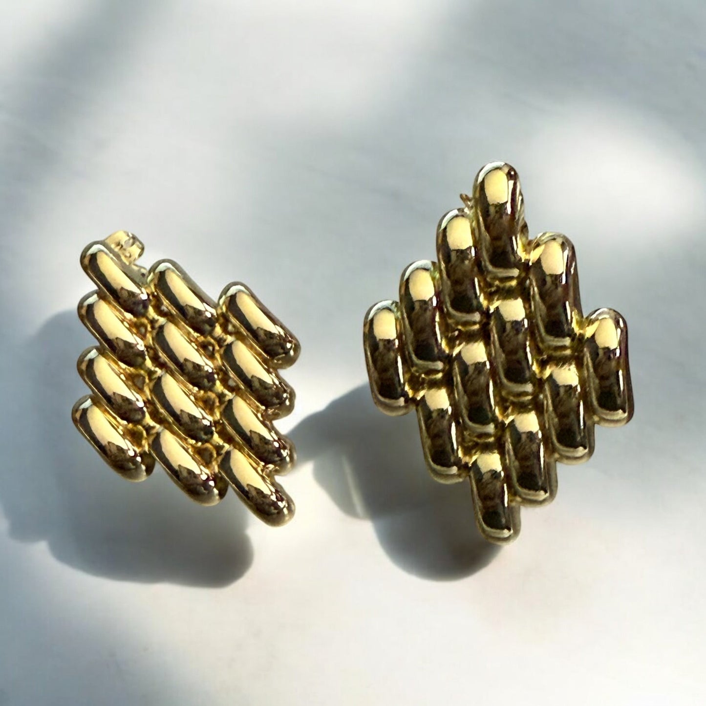 Paved Polished Style 14k Gold Electroplated Earrings