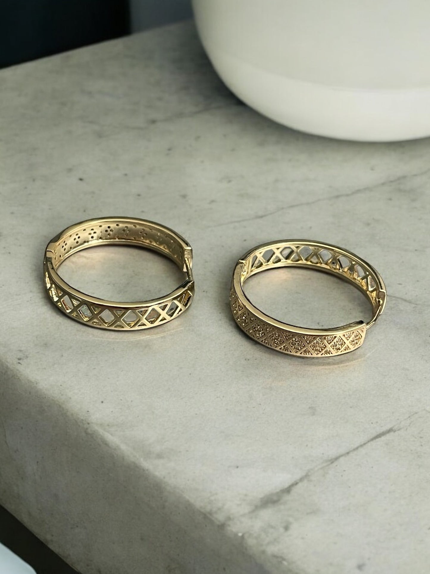 Geometric with CZ 14k Gold Electroplated Earrings