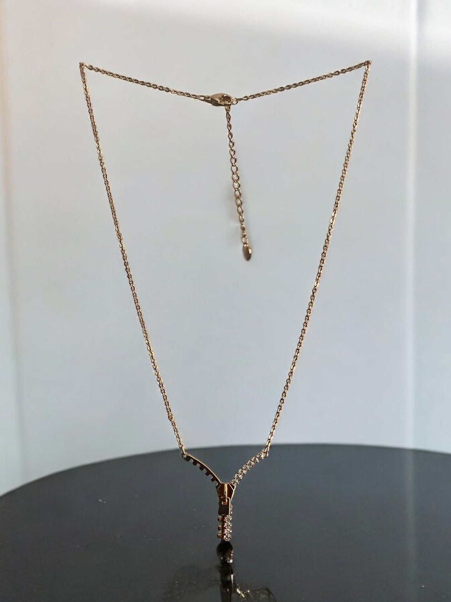 Zipper Design with CZ 18k Gold Electroplated Necklace