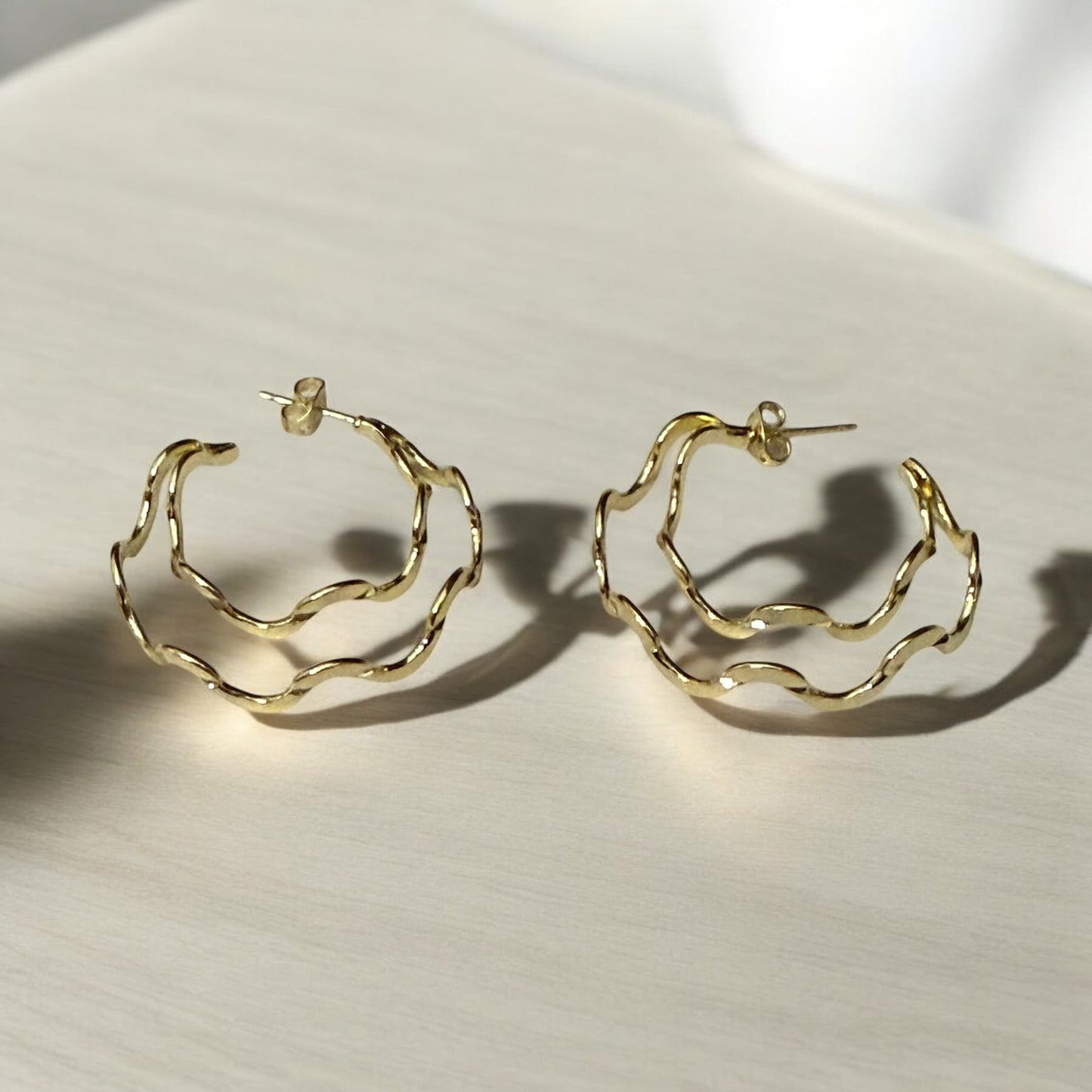 Wavy Double LIne 14k Gold Electroplated Earrings