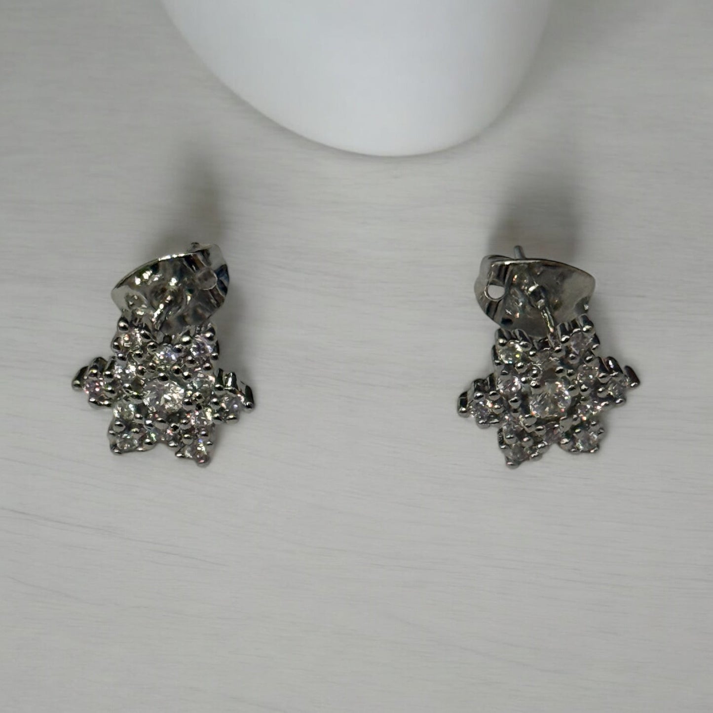 Flower with Cz White Gold Electroplated Post Back Earrings