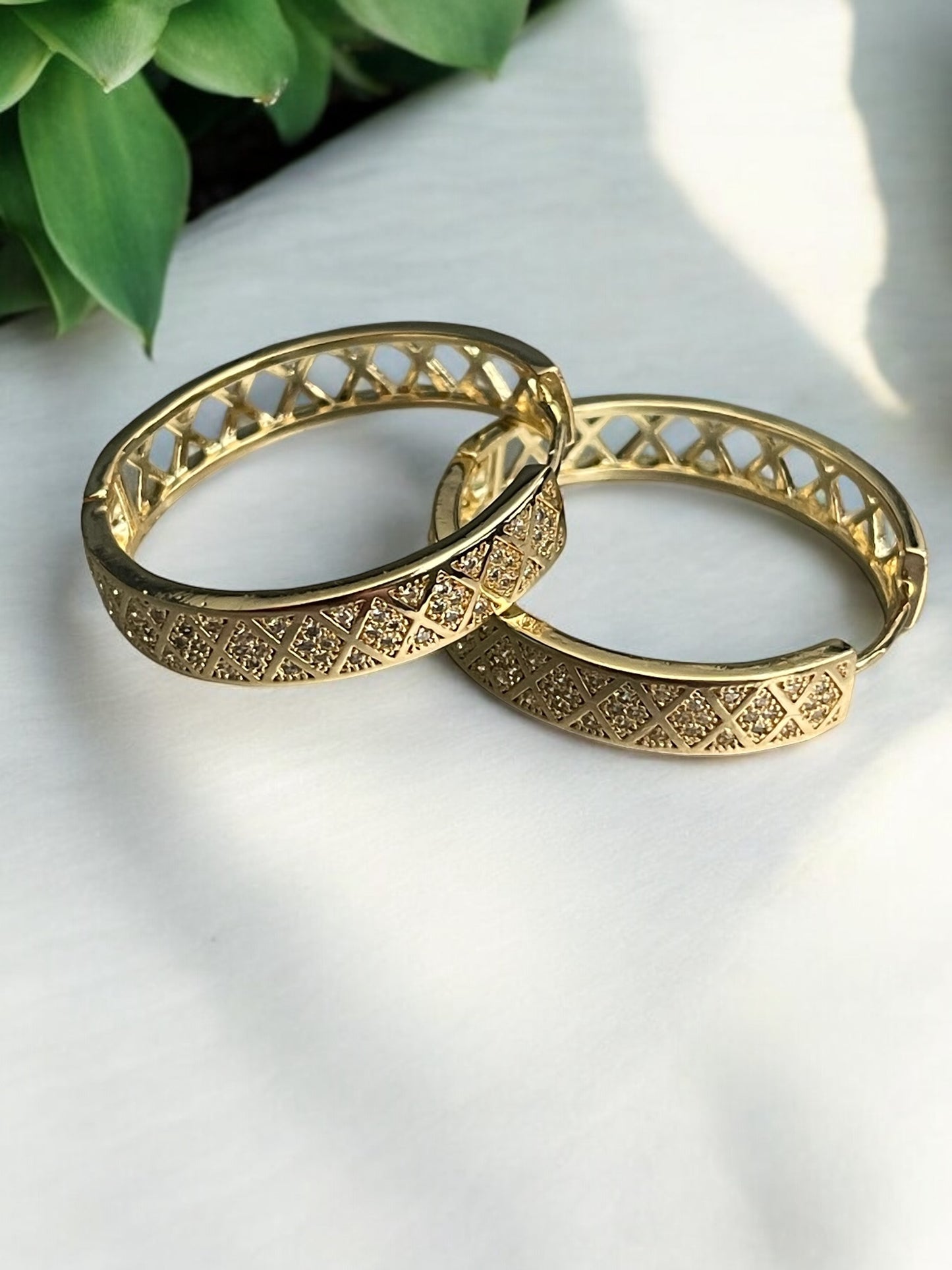 Geometric with CZ 14k Gold Electroplated Earrings