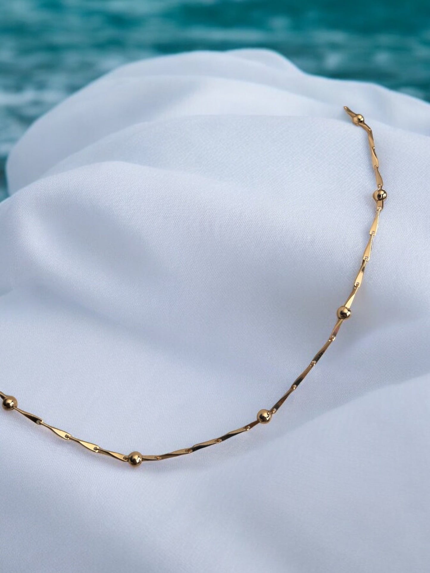 Twisted Bar and Bead Style 18k Gold Electroplated Necklace