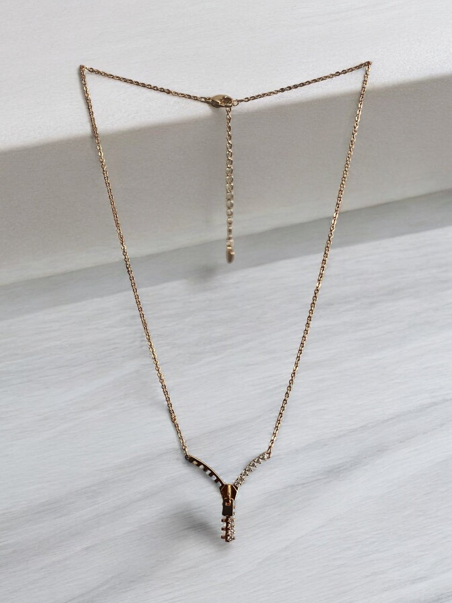 Zipper Design with CZ 18k Gold Electroplated Necklace