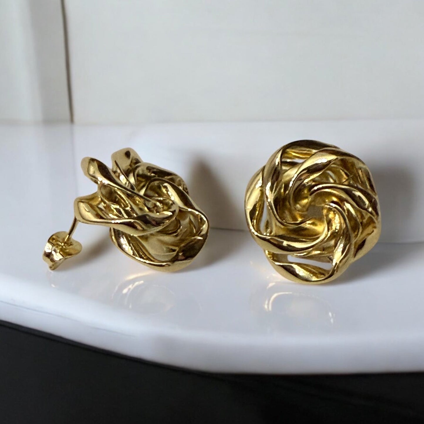 Swirl Style 14k Gold Electroplated Post Back Earrings