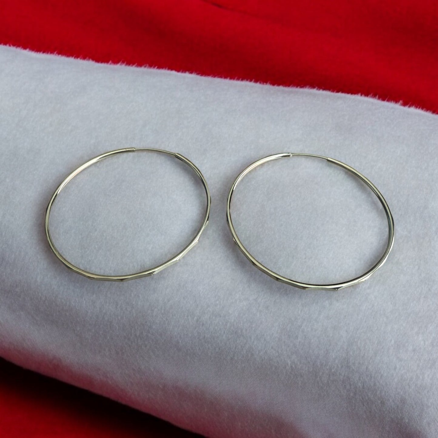 Thin Large with Design Rhodium Electroplated Hoop Earrings