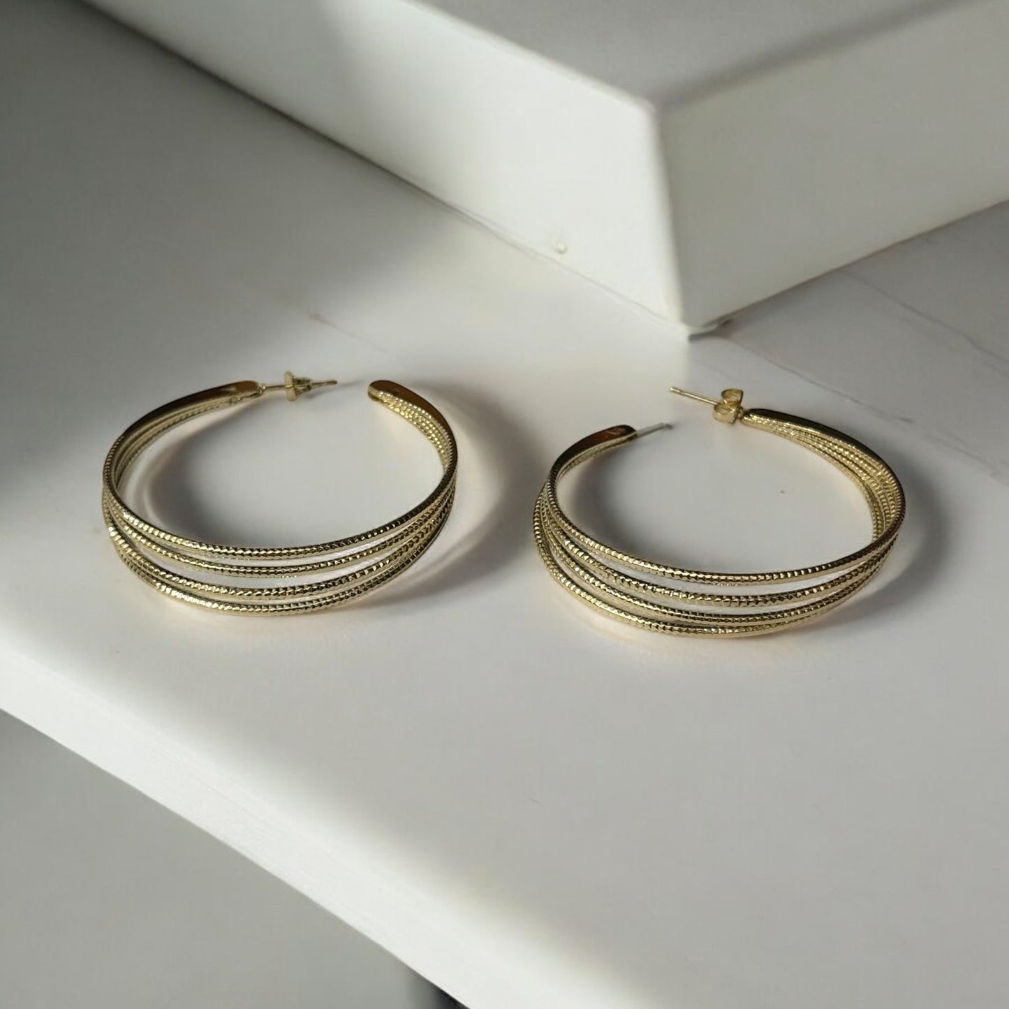 Layered Diamond Cut 14k Gold Electroplated Hoop Earrings