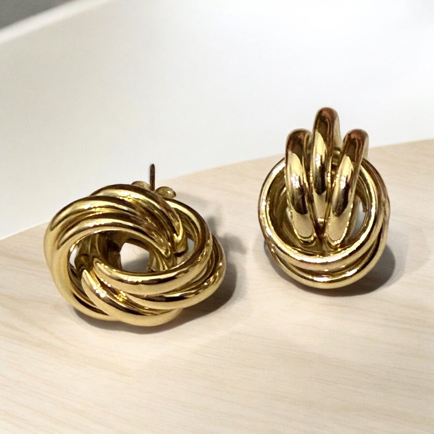 Knot Style 14k Gold Electroplated Post Back Earrings
