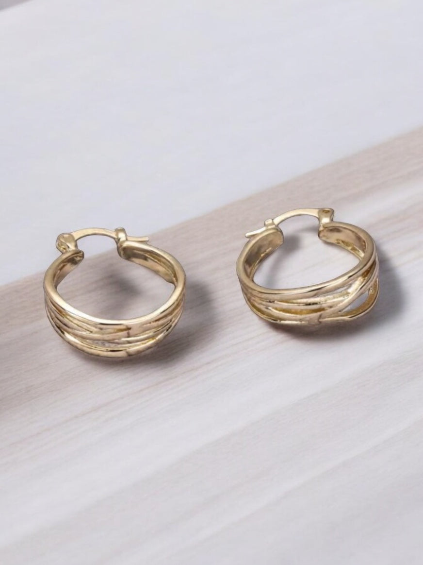 Wavy Lines 14k Gold Electroplated Earrings