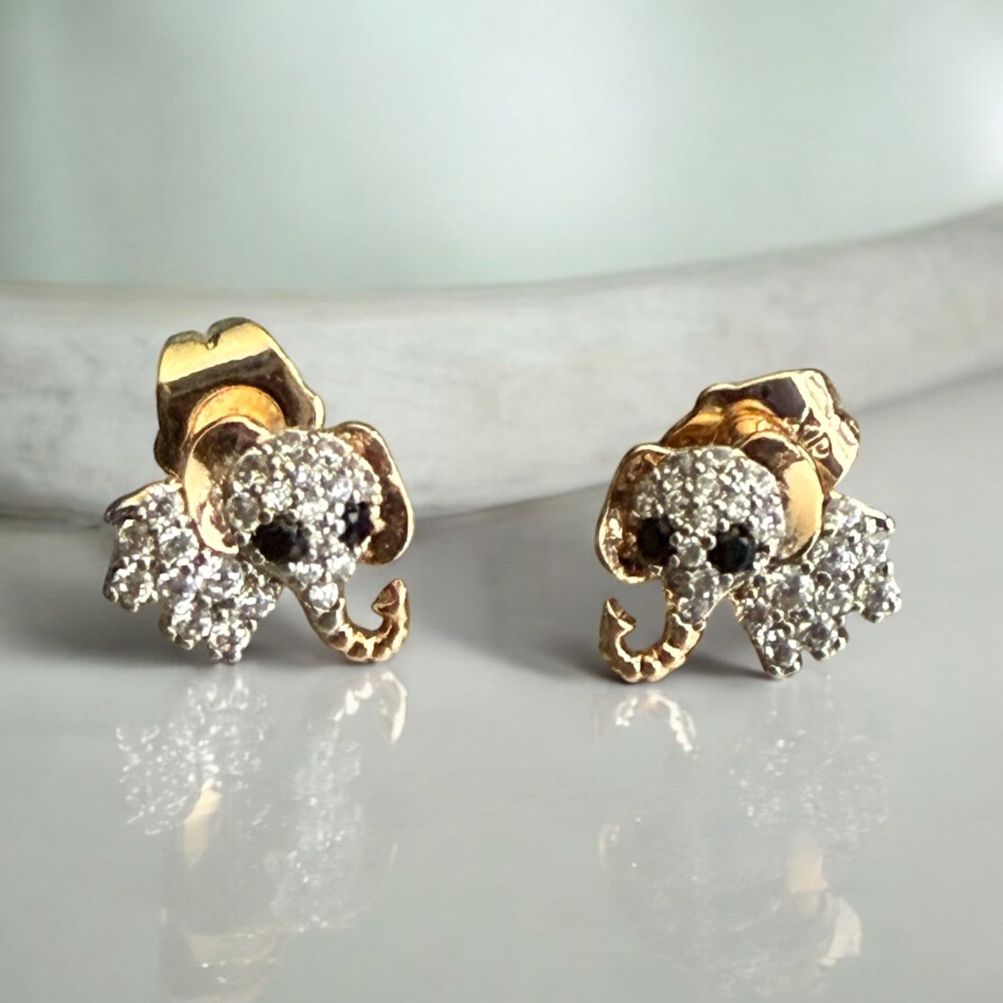 Elephant CZ 18k Gold Electroplated Earrings